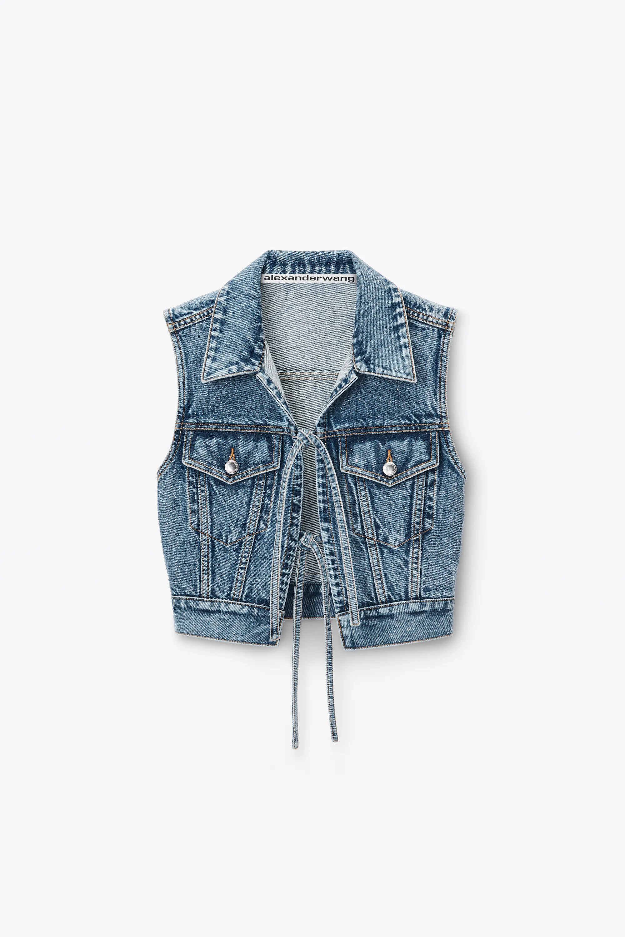Clear Bead Hotfix Denim Vest with Tie Front - 1