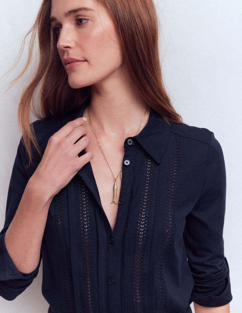 Trim Detail Jersey Shirt-Navy 3