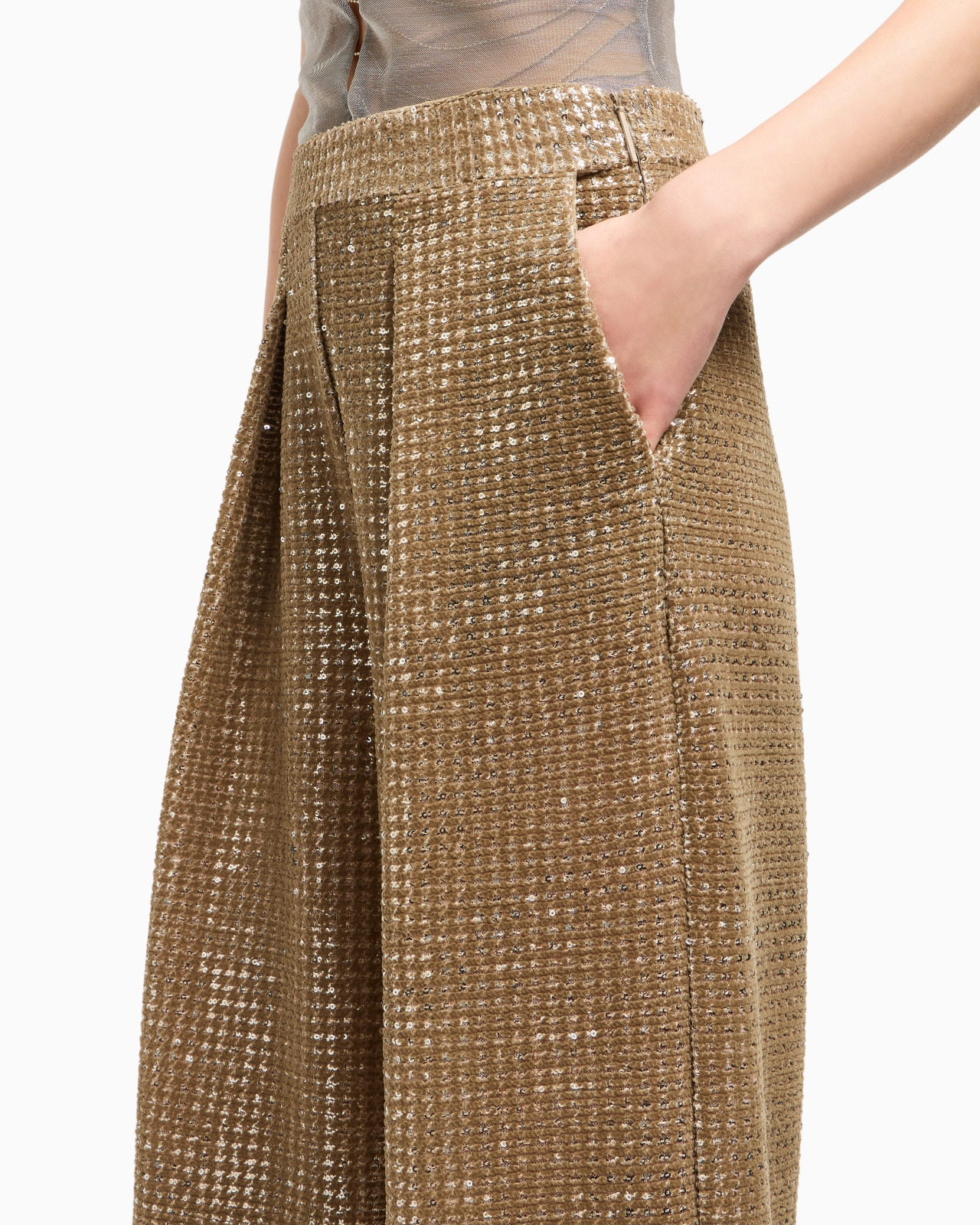 SINGLE-PLEAT JERSEY TROUSERS WITH A FLOCKED PRINT AND SEQUINS - 5