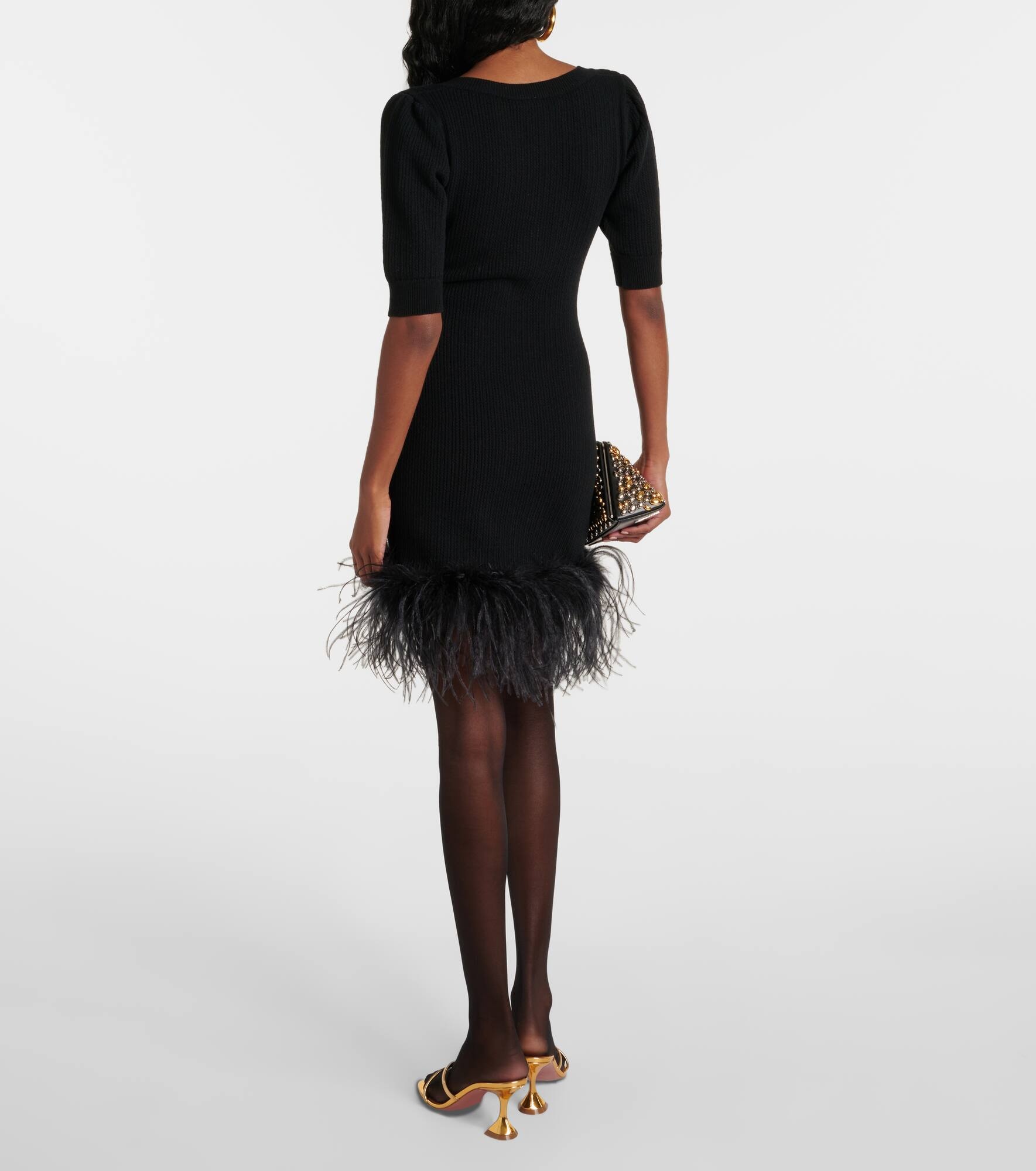 Feather-trimmed wool minidress - 3