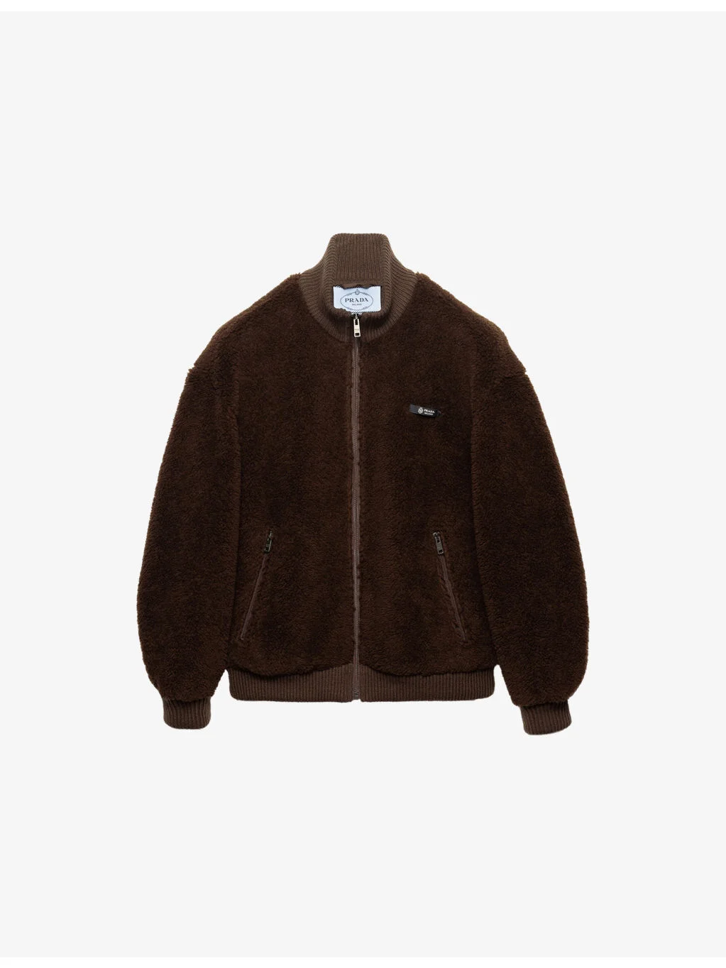 Funnel-Neck Embroidered Logo-Patch Wool Blend Fleece Jacket - 1