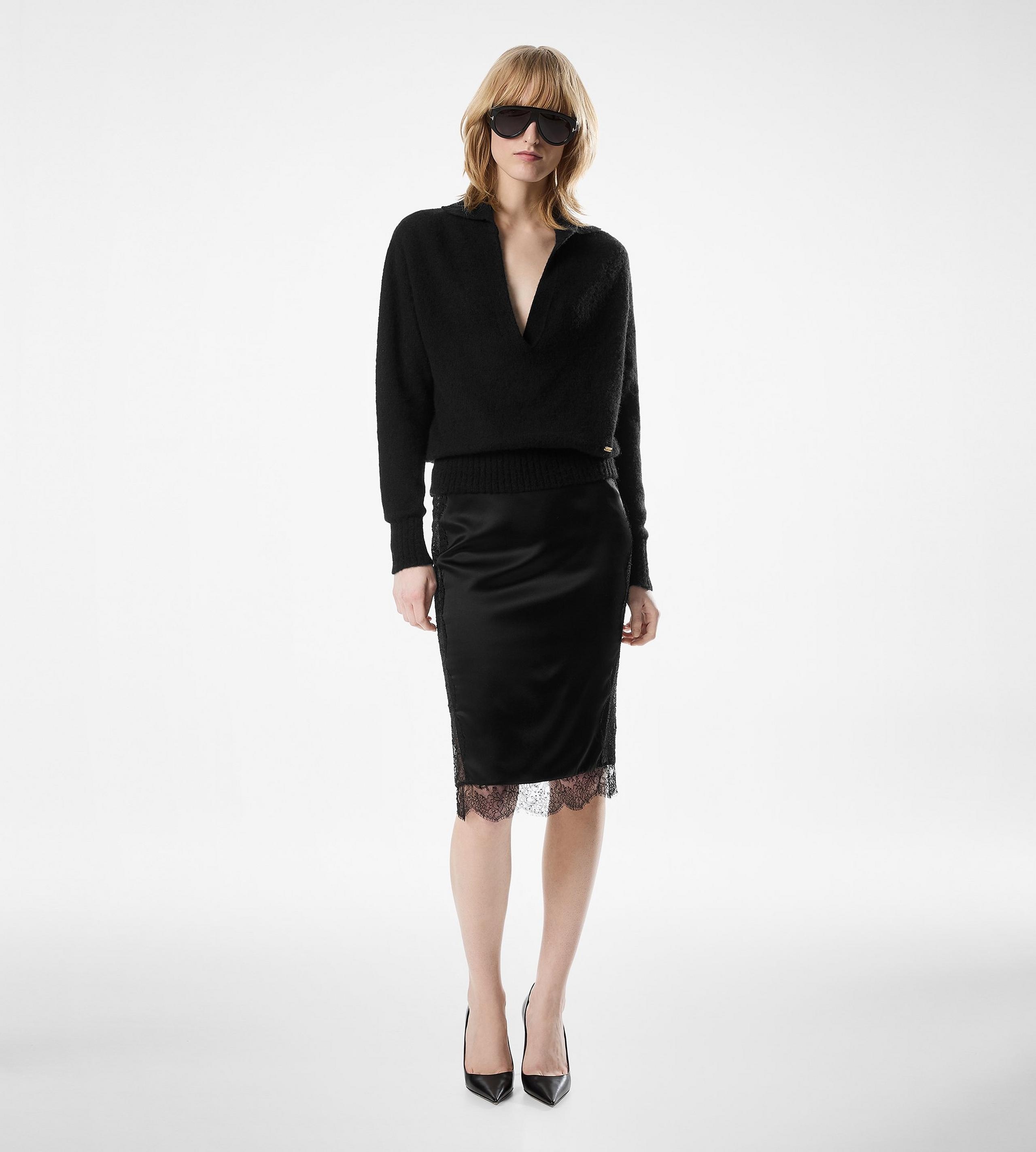 KNEE-LENGTH SKIRT WITH LACE INSERTS - 2