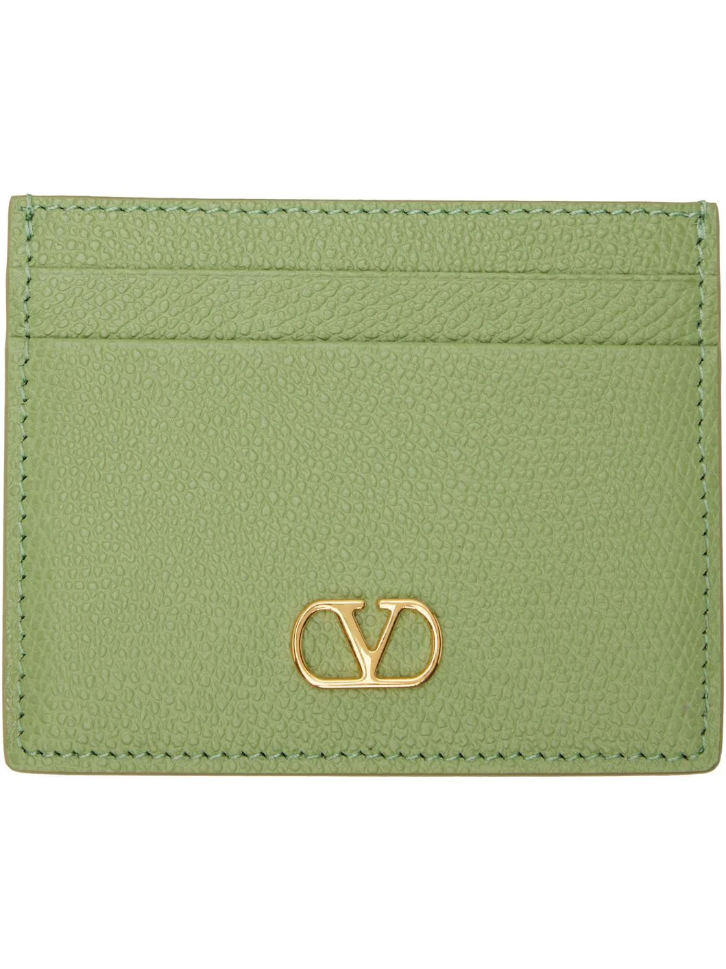 Green VLogo Signature Grainy Calfskin Card Holder - 1