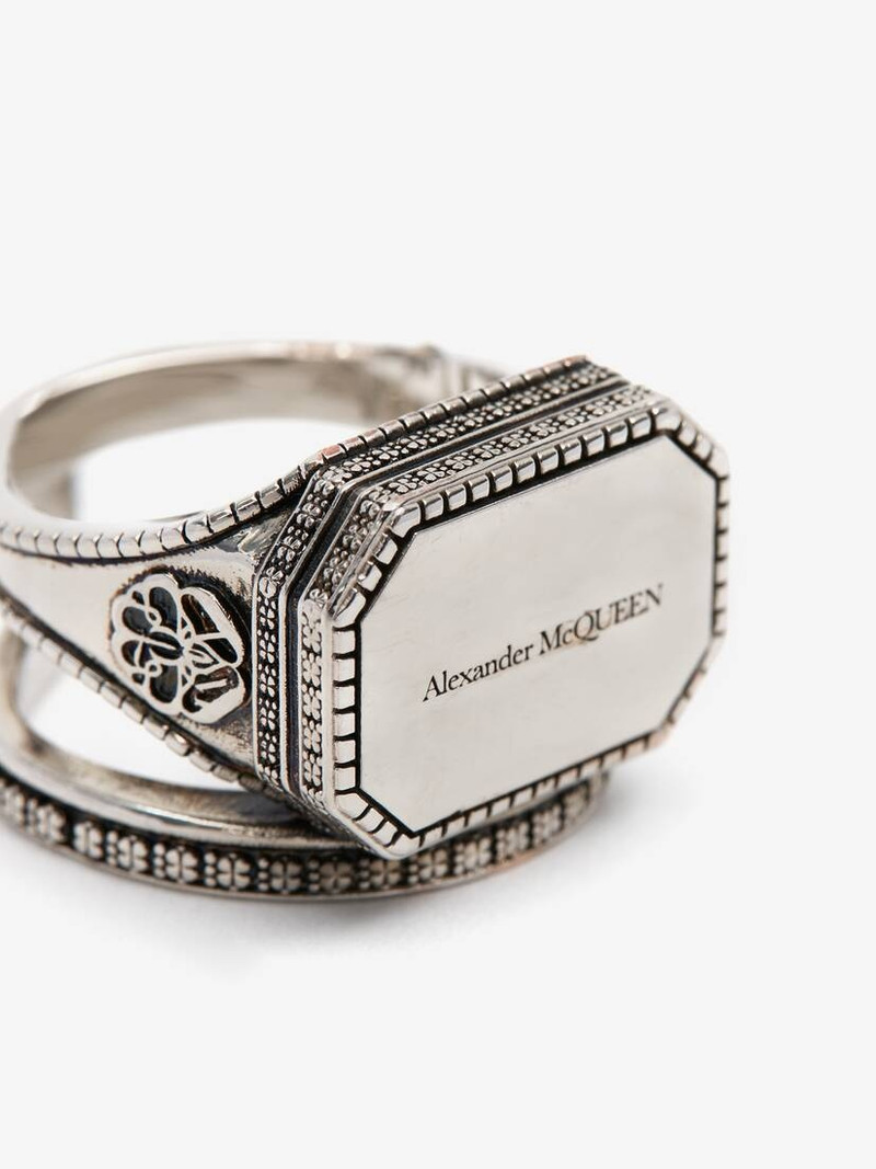Alexander McQueen Men's Signature Signet Ring in Antique Silver outlook