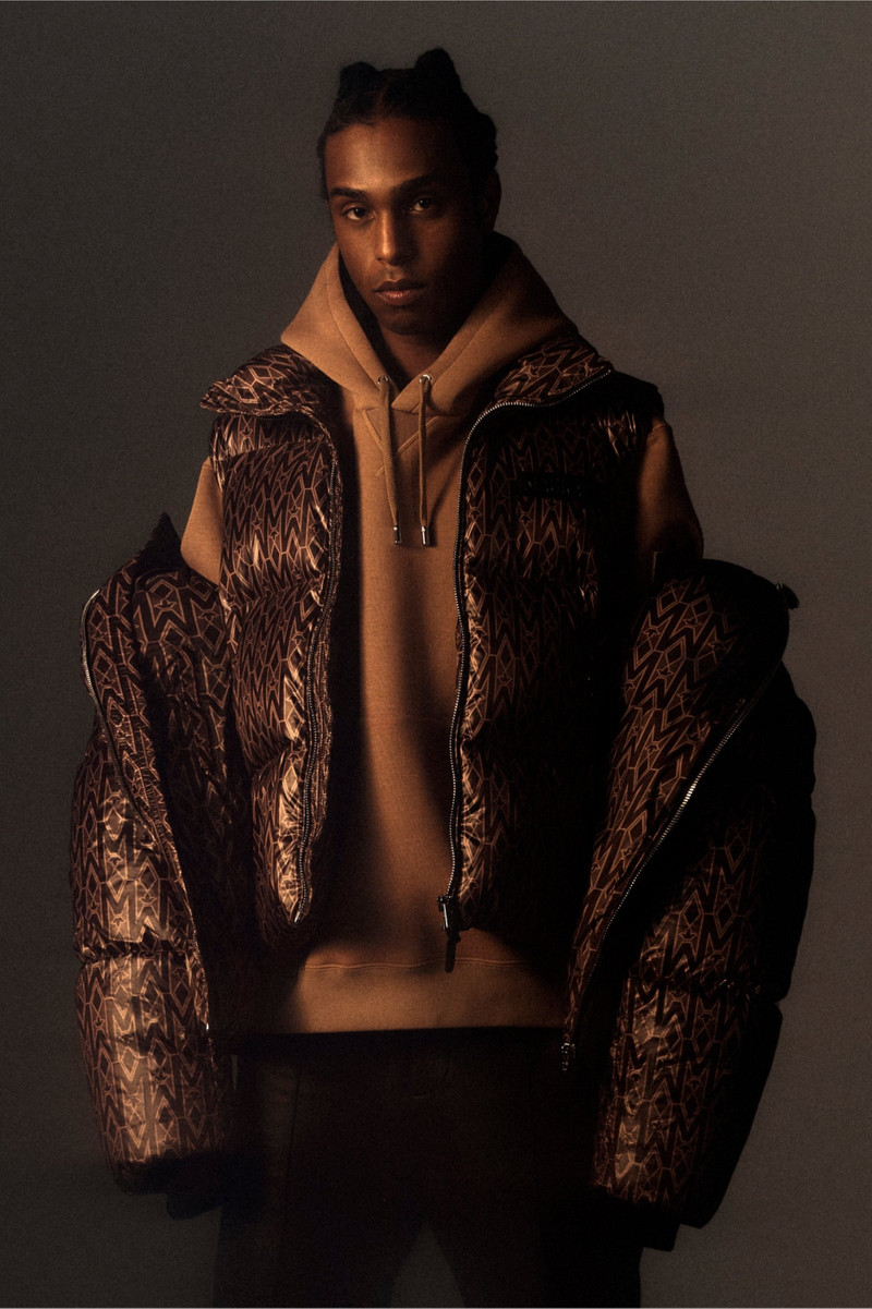 KANE recycled down vest with funnel collar and monogram print 1