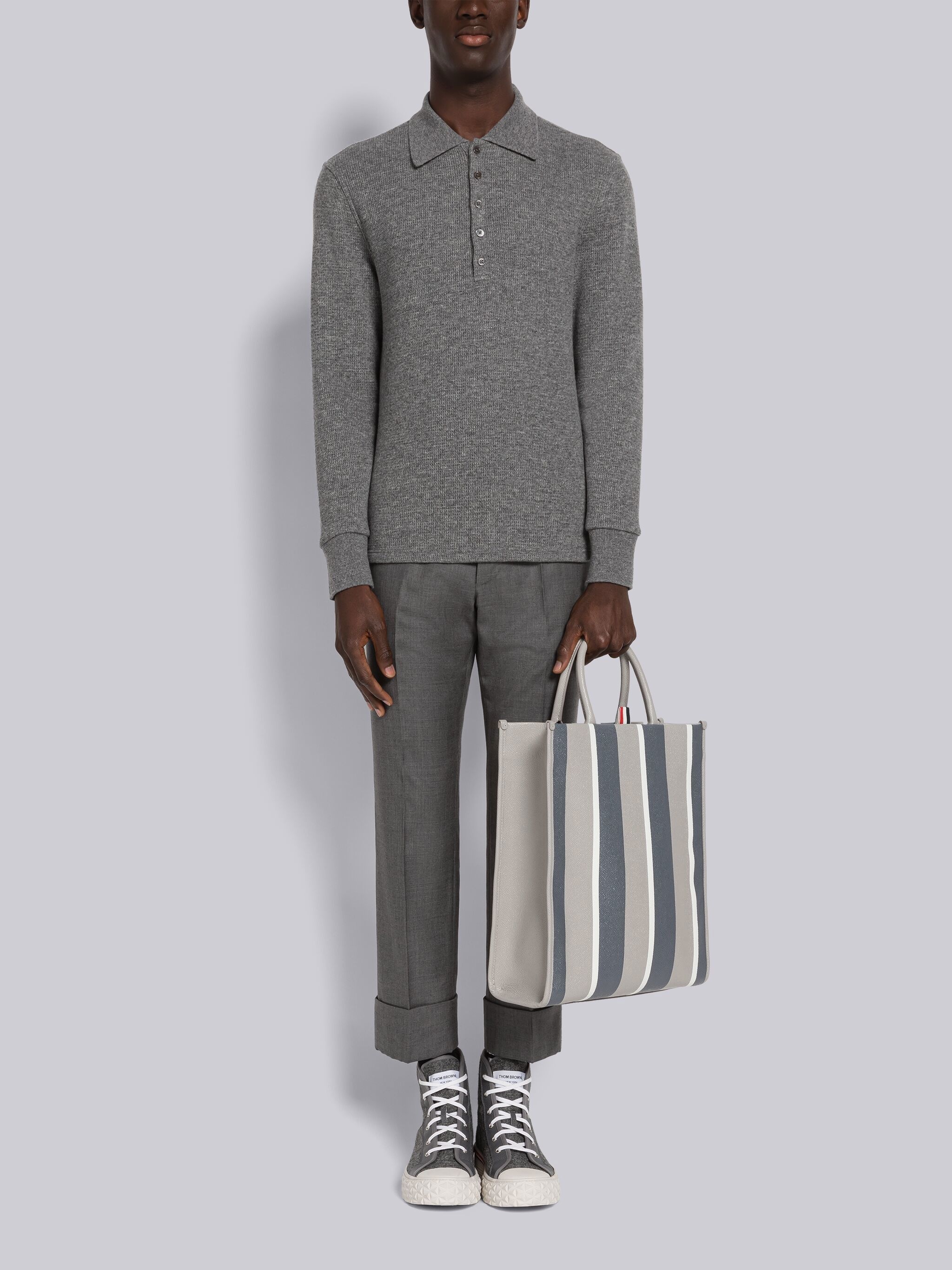 Cashmere Waffle Long Sleeve Polo - 4
