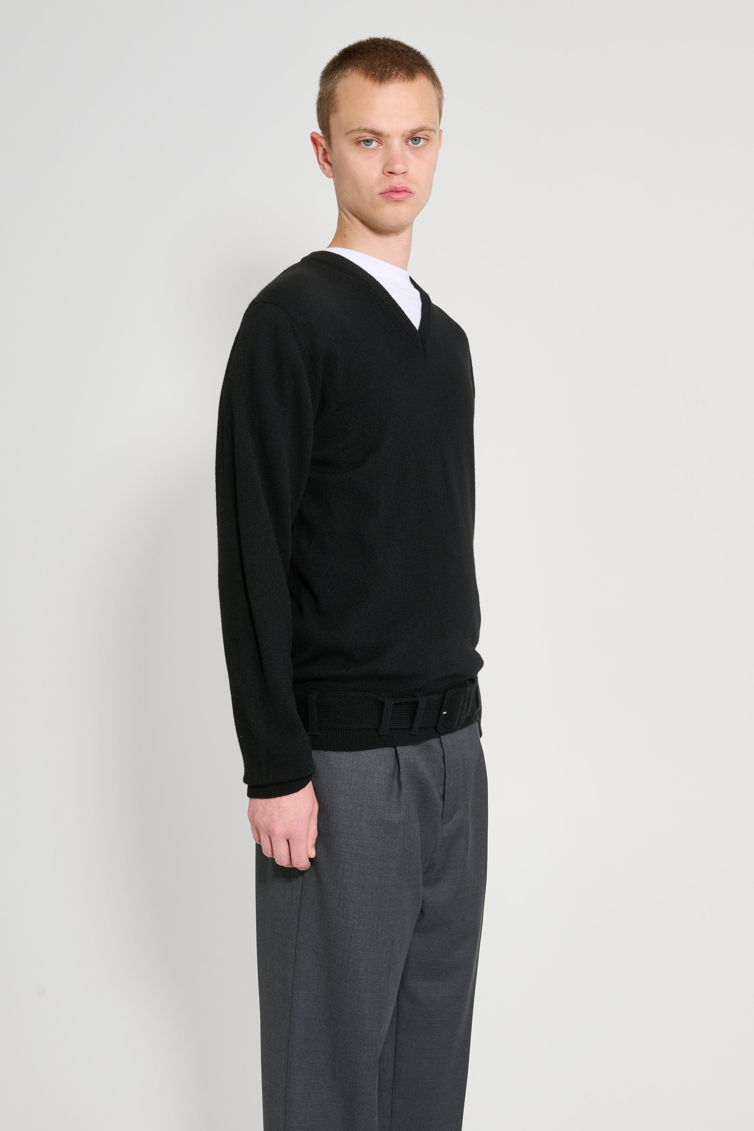 RANDOM IDENTITIES BELTED CASHMERE SWEATER KNIT BLACK - 3