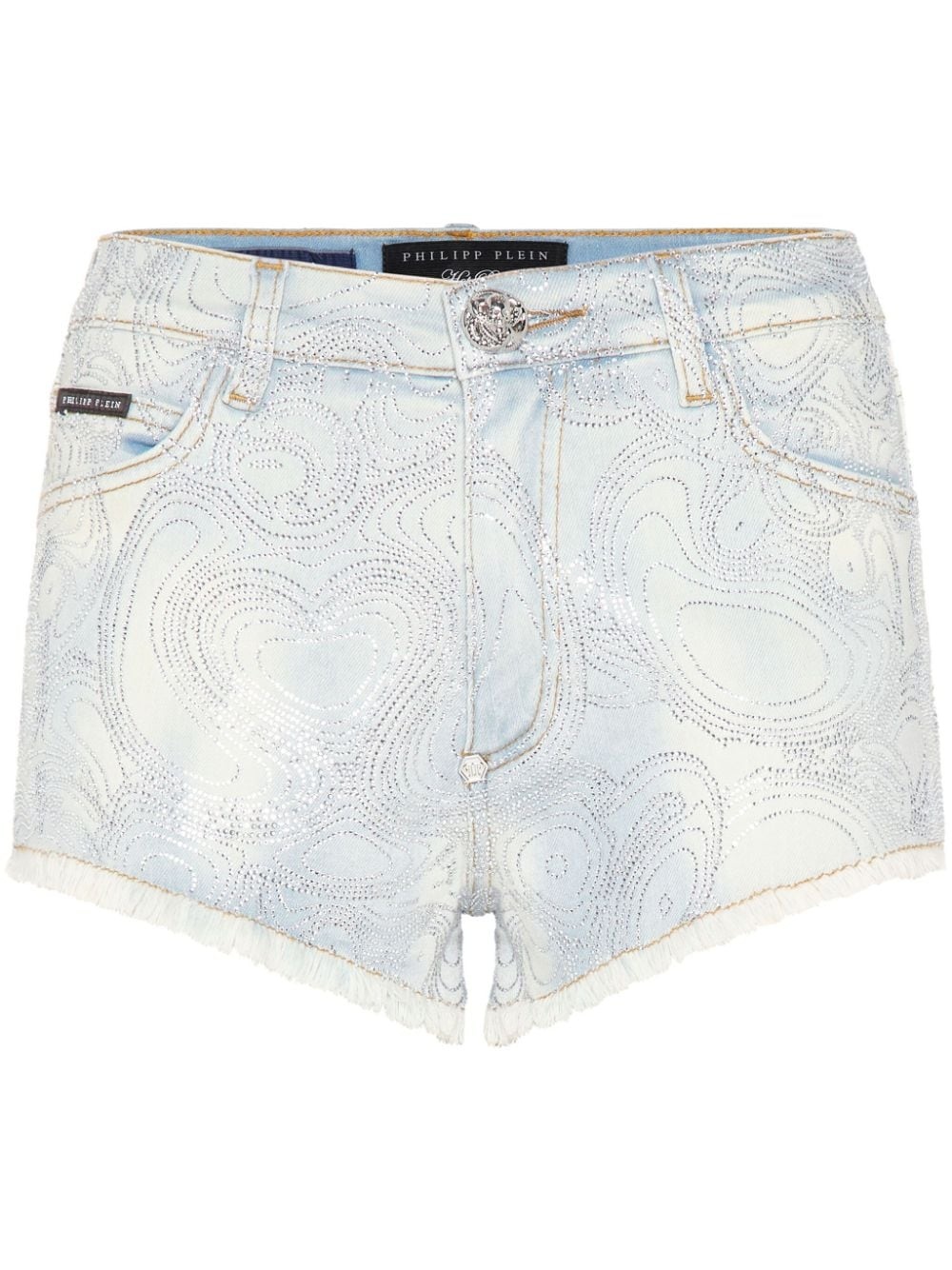 abstract-pattern print denim shorts - 1