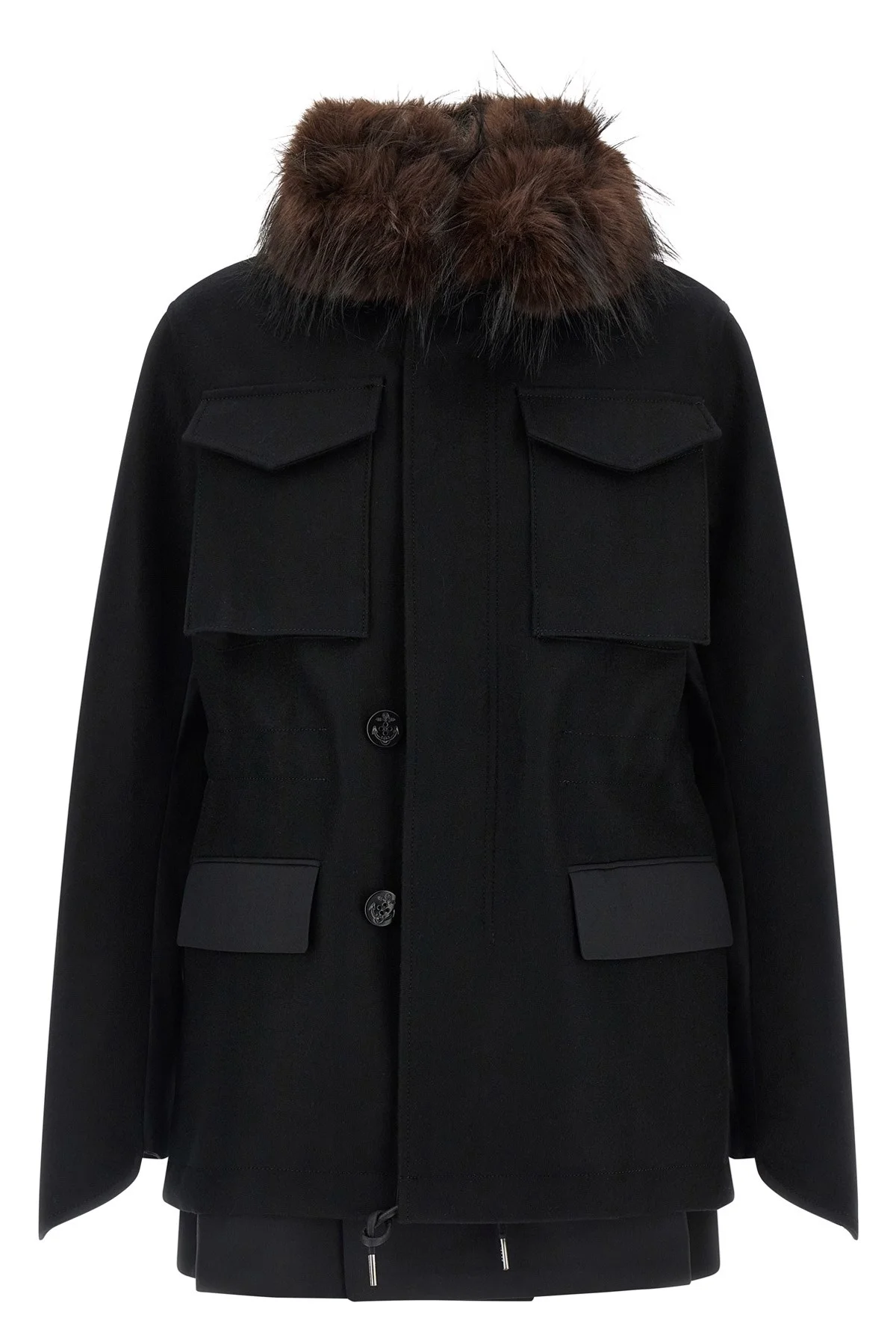 Wool Coat With Fur Insert - 1
