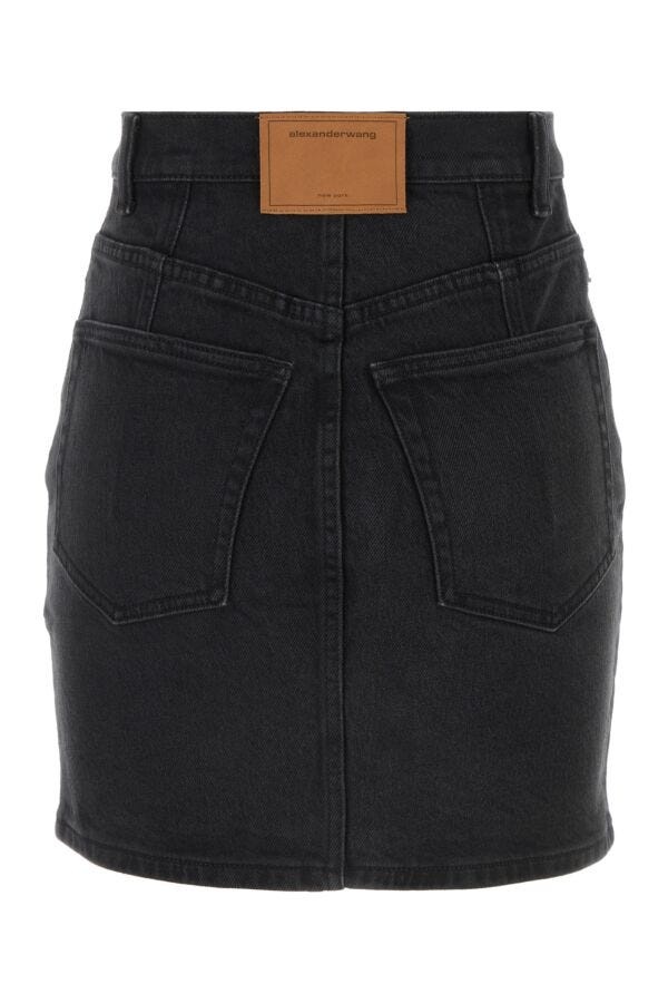 Black stretch denim mini skirt - 2