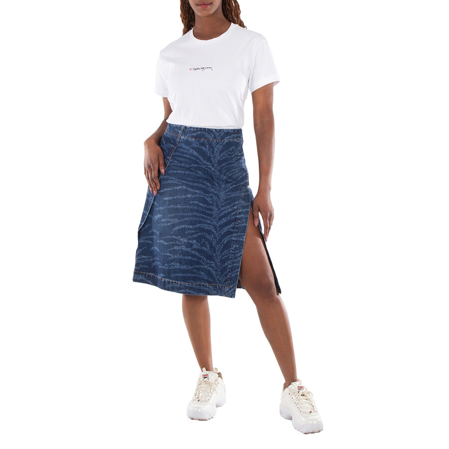 Stella McCartney Tiger Pattern High-Rise Denim Midi Skirt - 5