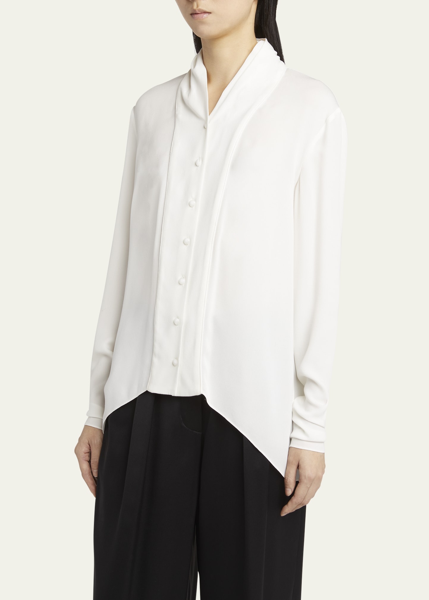 Shawl-Collar Silk Georgette Blouse - 4