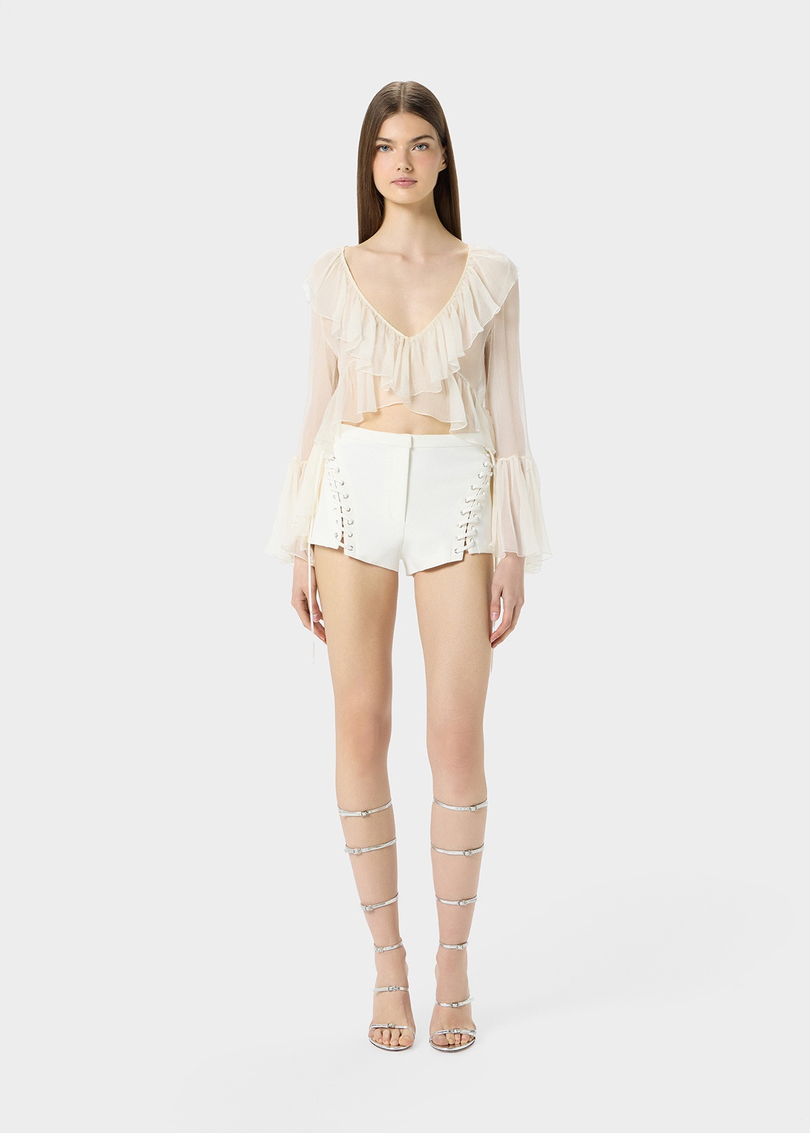 SILK CREPONNE SHIRT WITH RUFFLES - 2