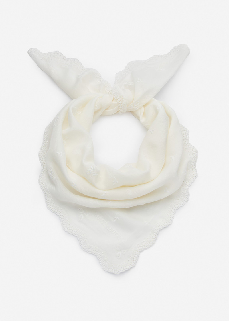 Embroidered silk-blend square scarf in white 1