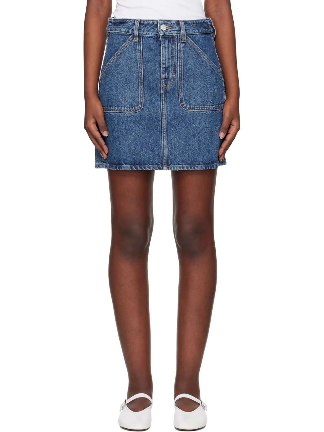 Blue Patch Pocket Denim Miniskirt - 1