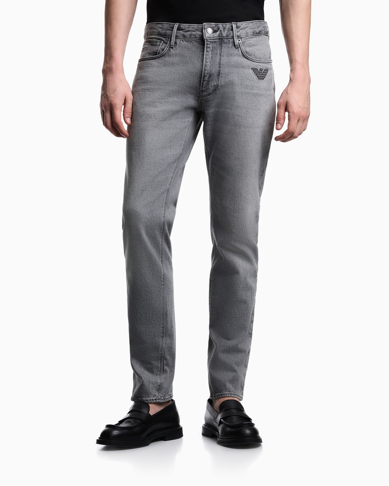 J06 SLIM-FIT WASHED DENIM JEANS WITH EAGLE EMBROIDERY 3