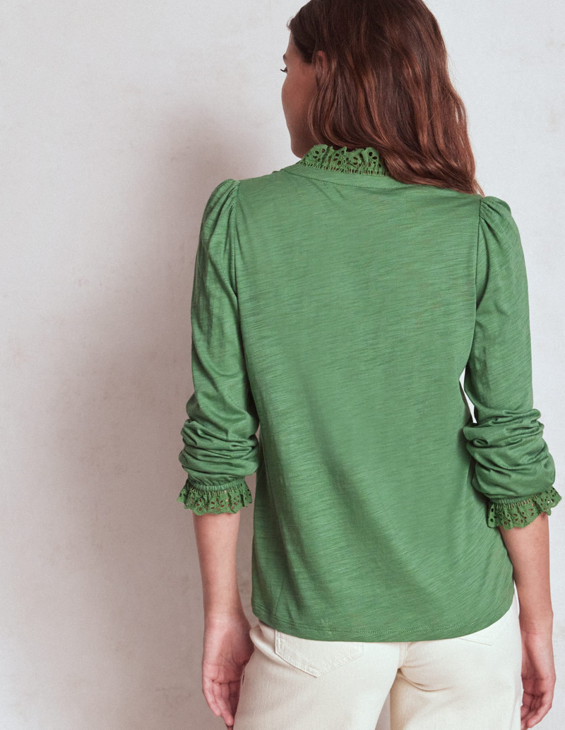 Aria Broderie Notch Neck Top-Newt Green 4