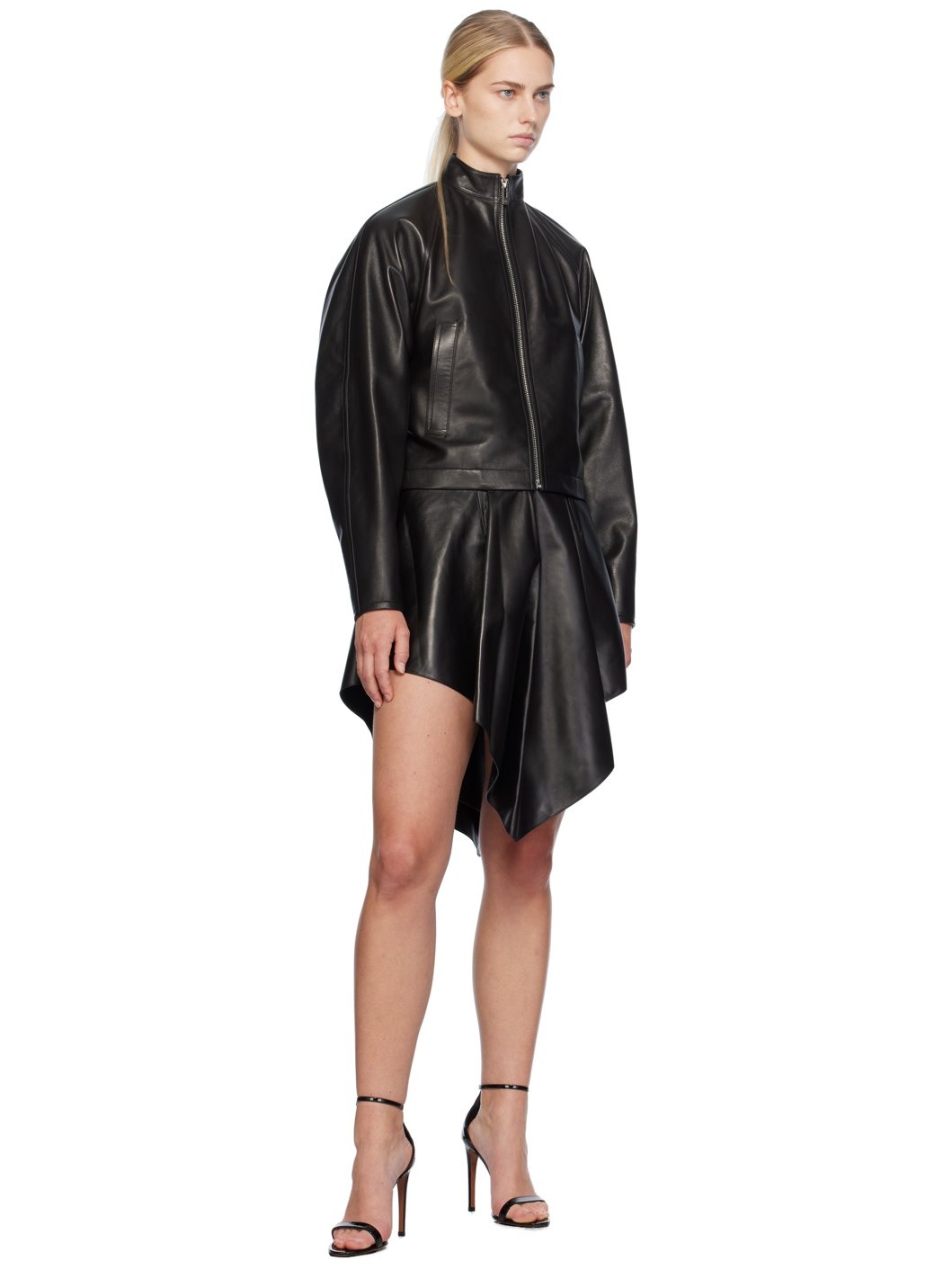 Black Round Leather Jacket - 4
