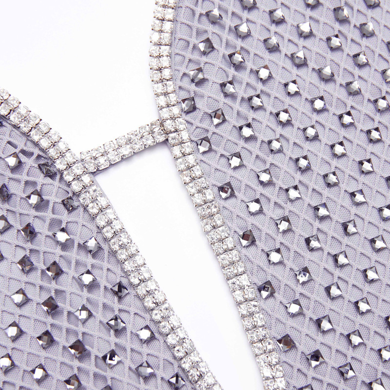 Grey Square Rhinestone Fishnet Maxi Dress 5
