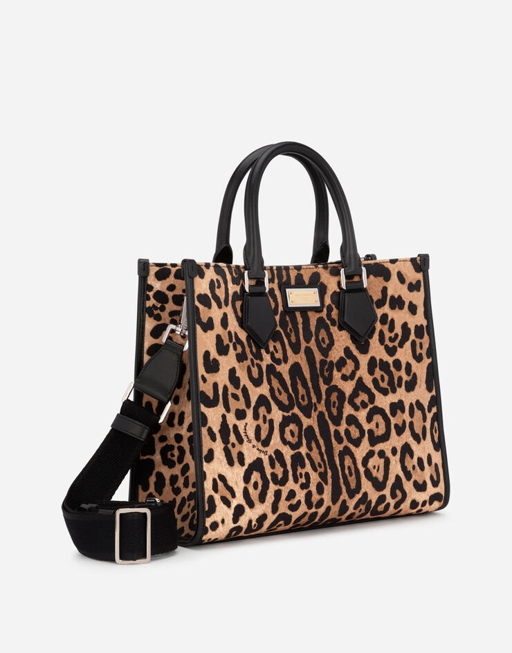 Leopard-print canvas shopper with calfskin nappa details - 3