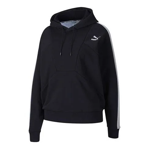 (WMNS) PUMA Small Logo Hoodie 'Black White' 597447-01 - 1