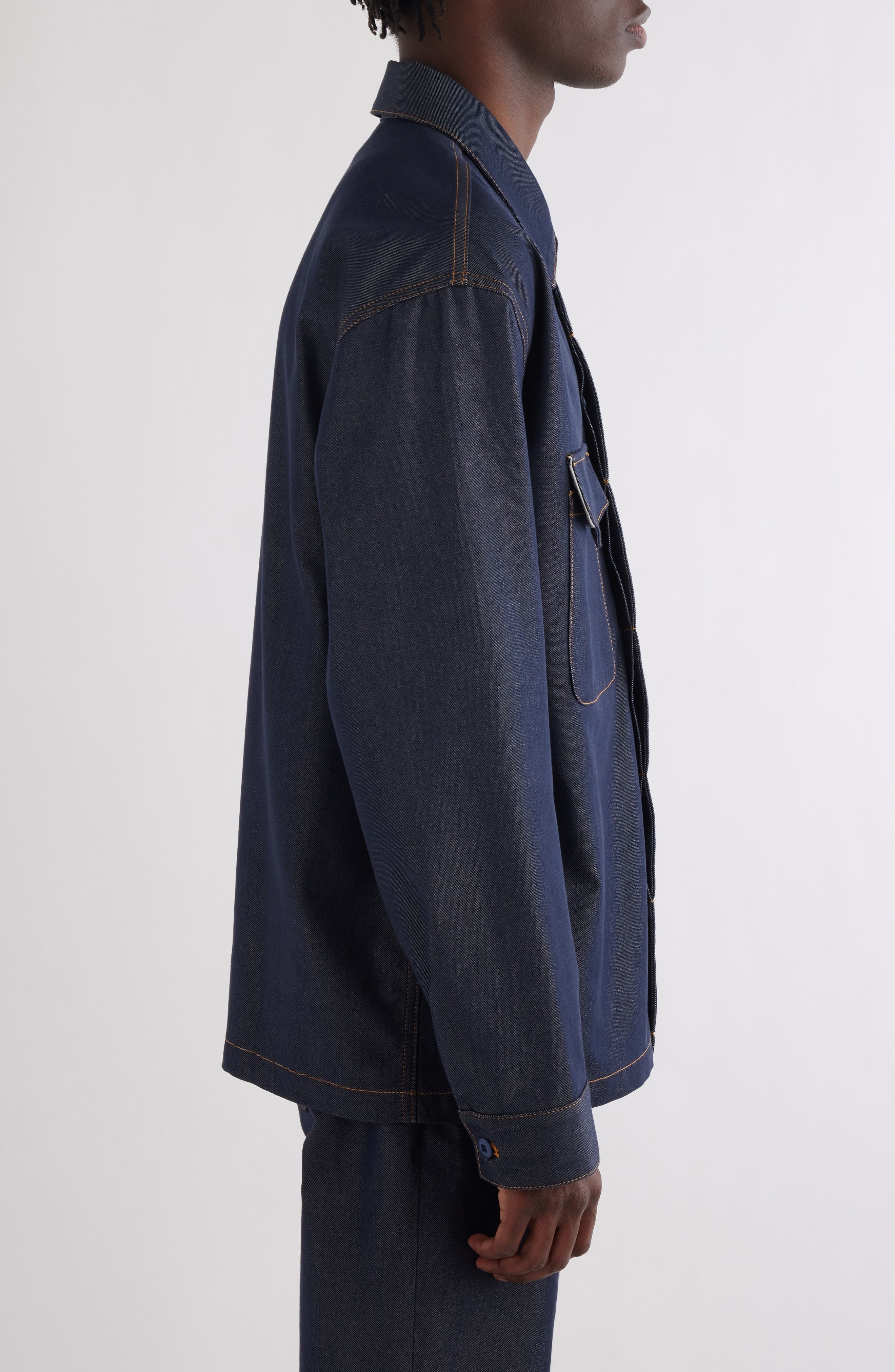 Givenchy Military Silk Blend Denim Overshirt in Indigo Blue at Nordstrom - 4