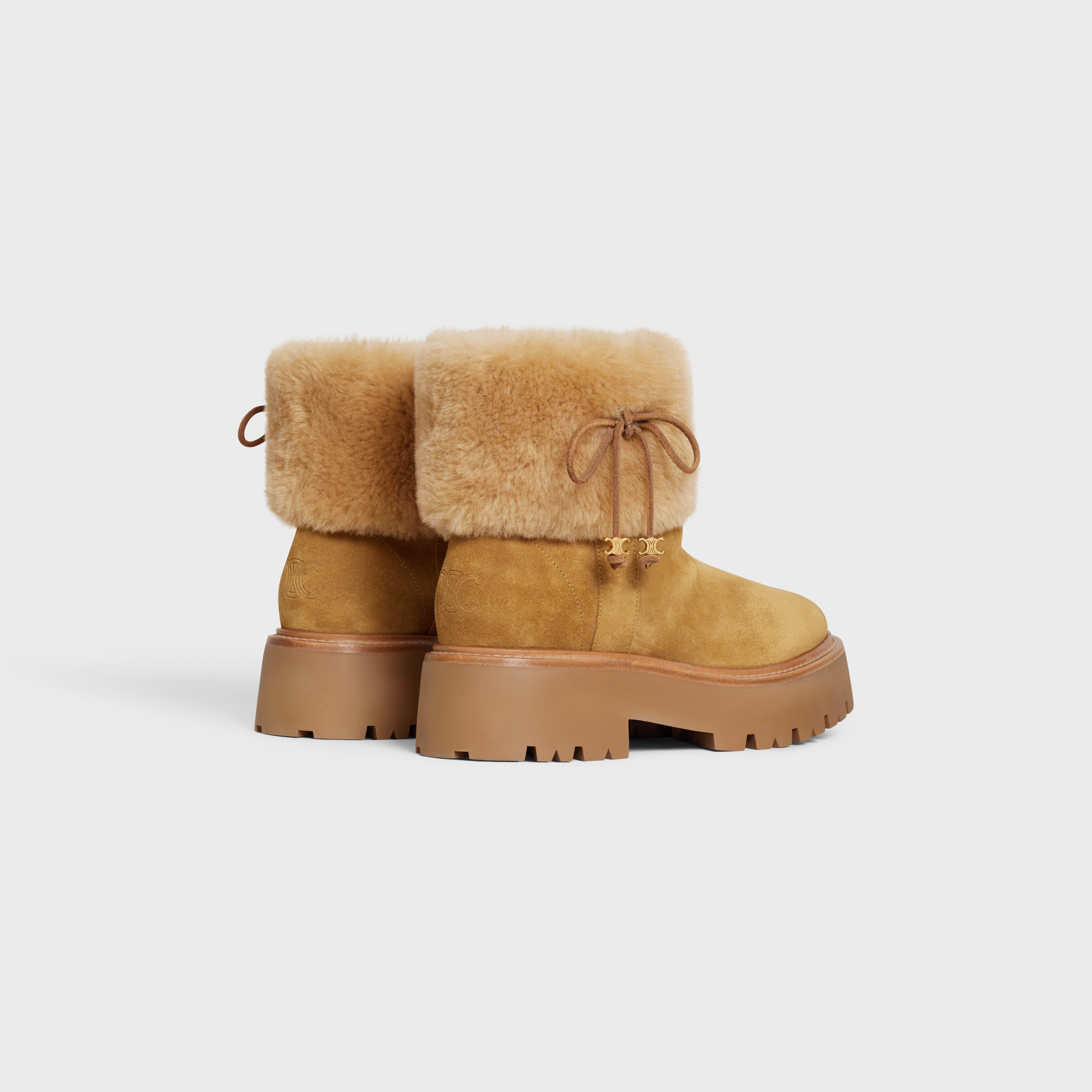 CELINE BULKY CROPPED BOOT WITH TRIOMPHE TASSELS in SUEDE CALFSKIN AND SHEARLING - 3