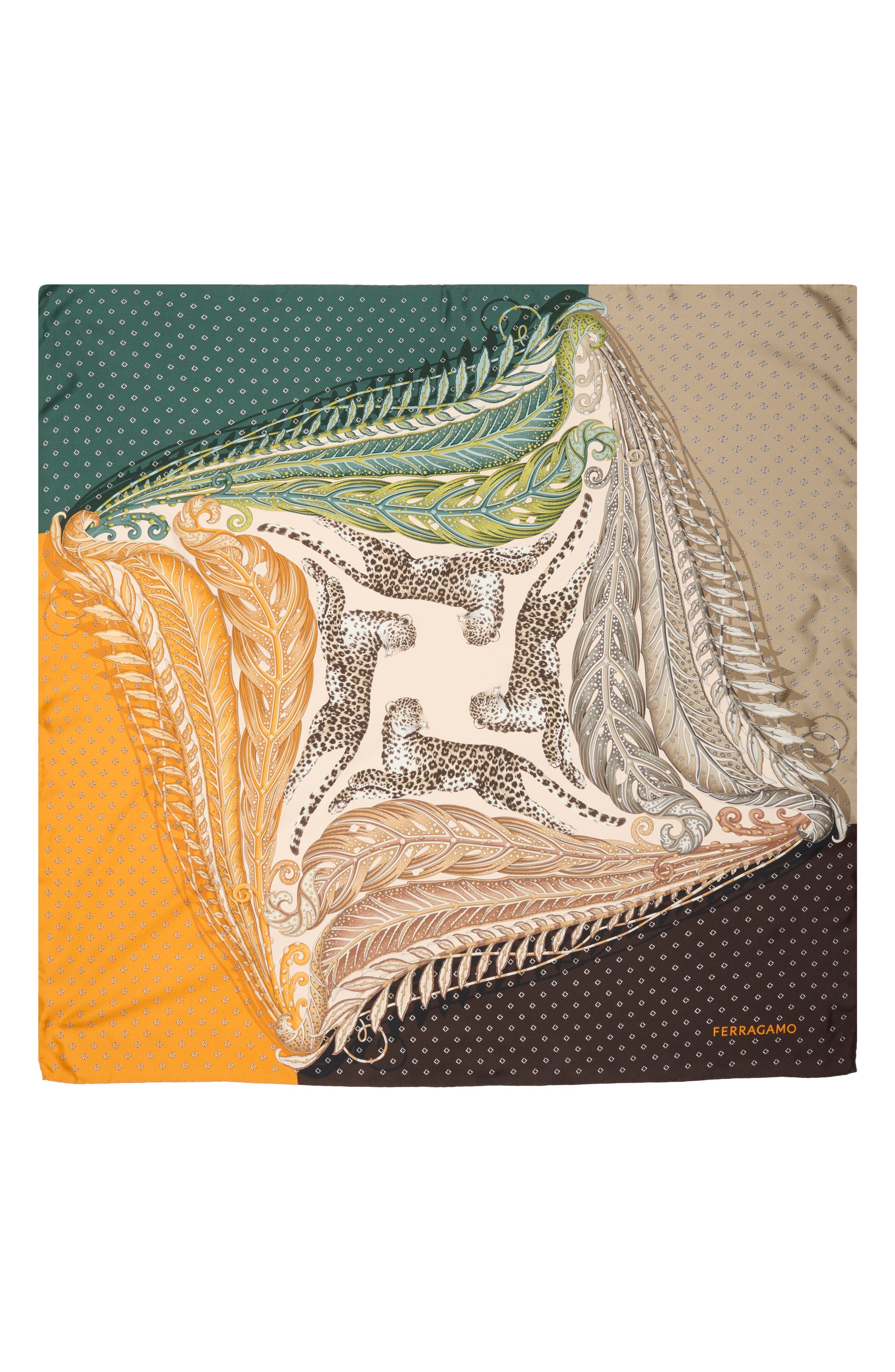 FERRAGAMO Madras 2 Silk Twill Square Scarf in Verde Marrone at Nordstrom - 1