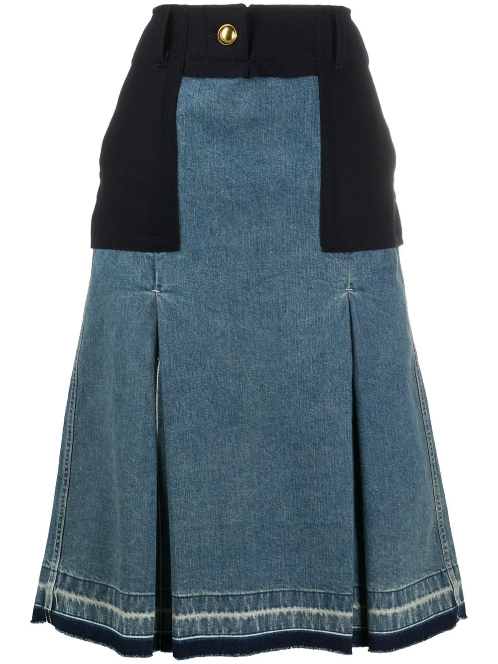 box-pleat denim panelled skirt - 1