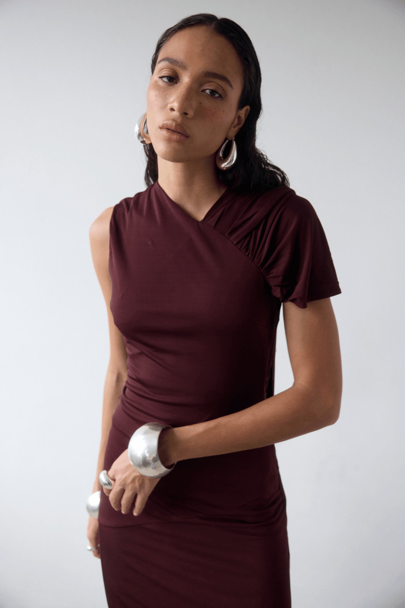 De La Vali BRUBU MIDI DRESS IN EARTH JERSEY outlook