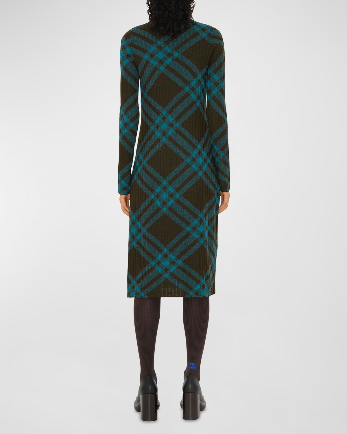 Turtleneck Check Knit Midi Sweater Dress - 4