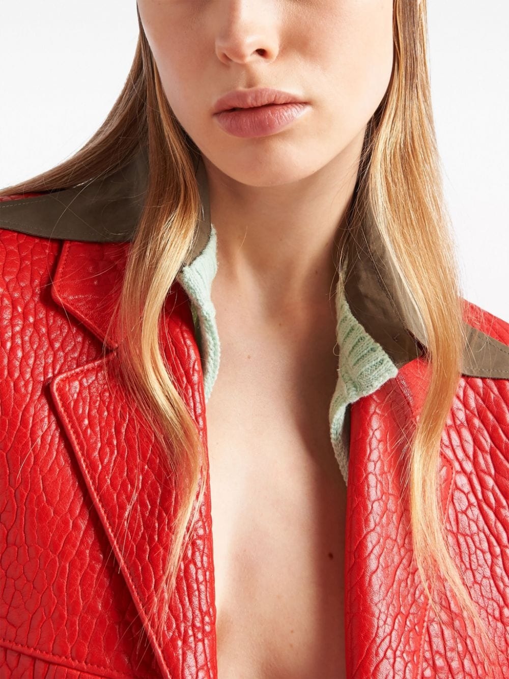 layered-collar leather blazer - 4