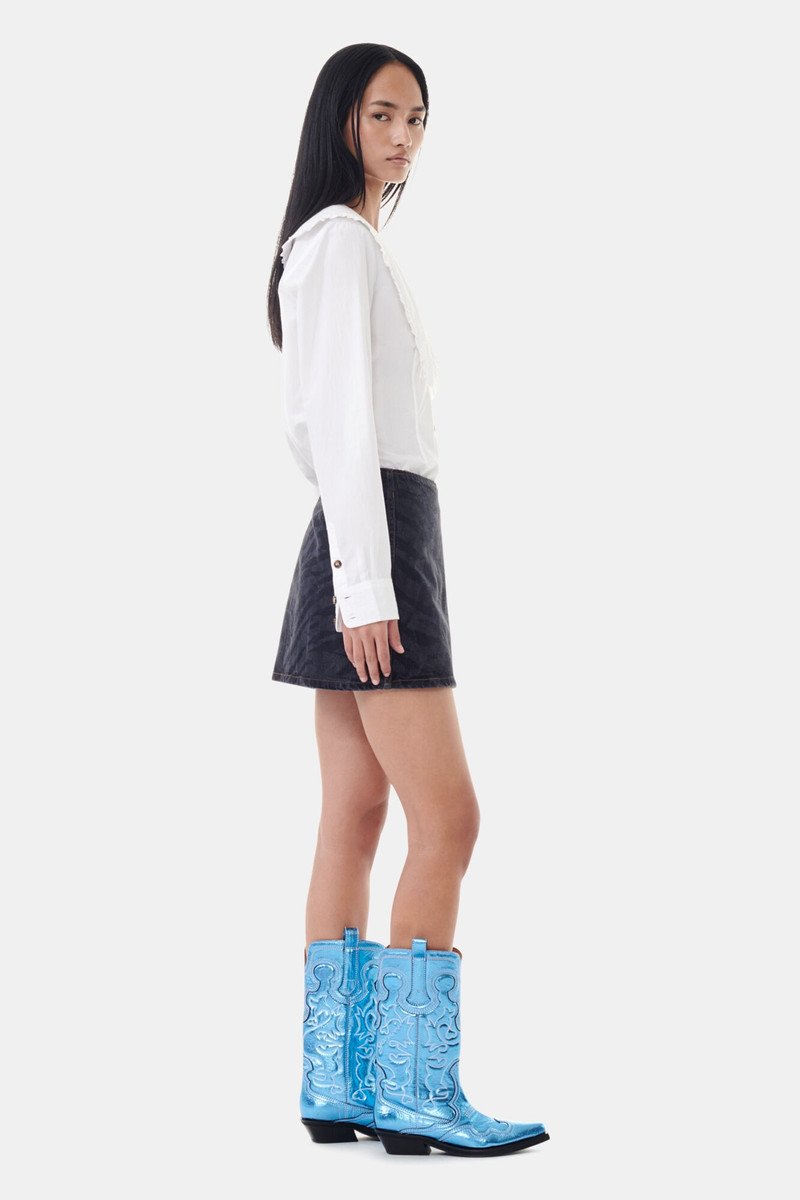 GANNI BLUE METALLIC MID SHAFT EMBROIDERED WESTERN BOOTS outlook