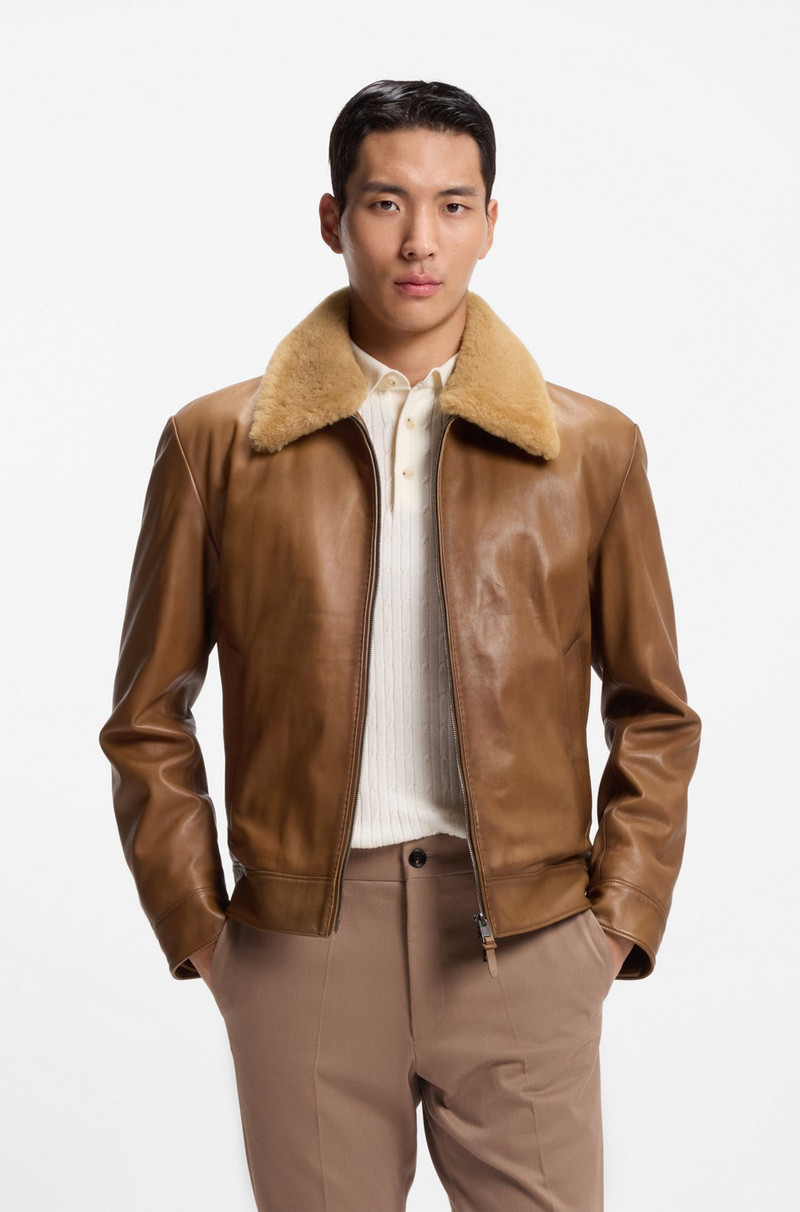 LEATHER JACKET WITH DETACHABLE SHEARLING COLLAR 2