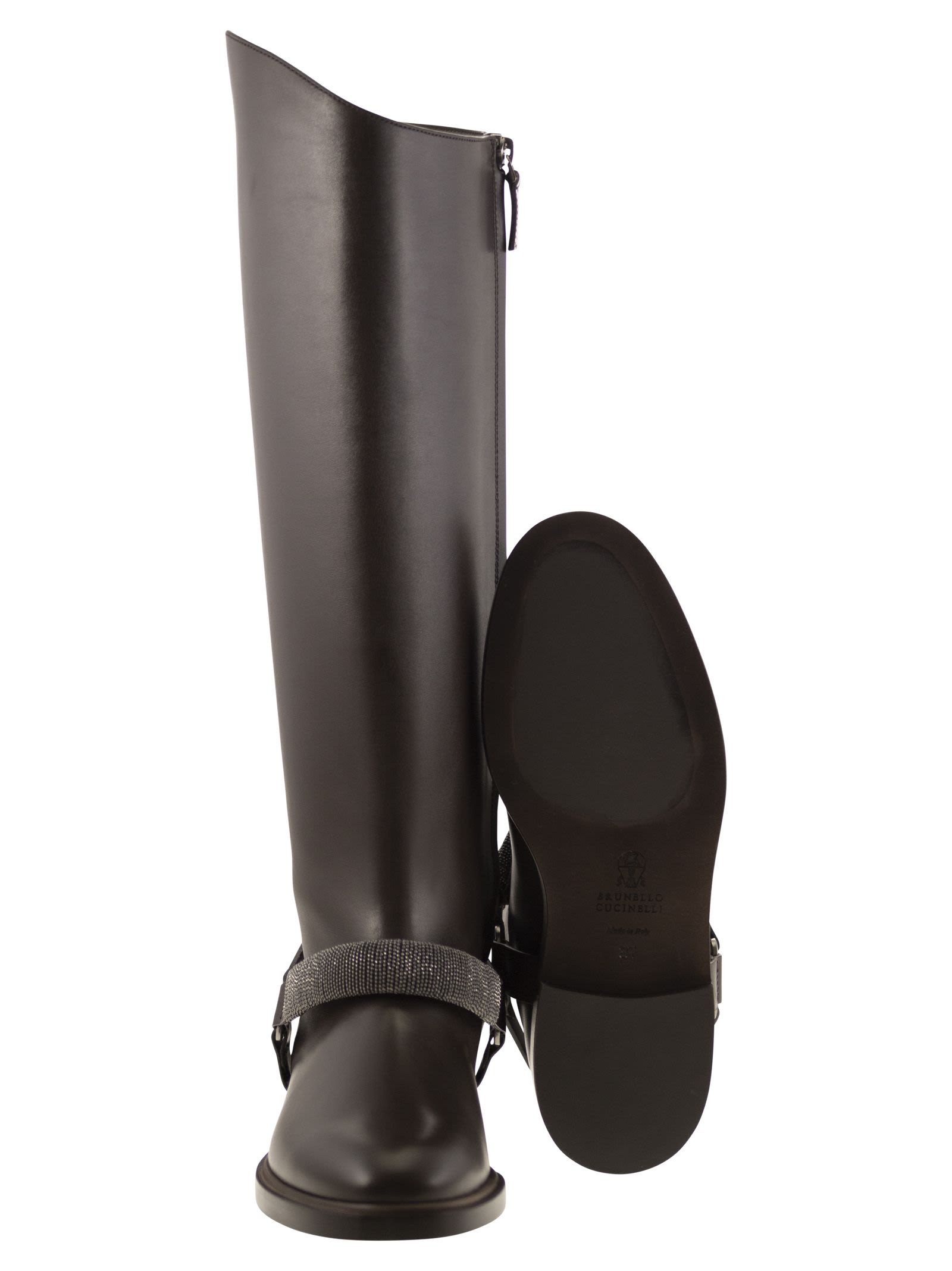 Brunello Cucinelli Women Mat Calf Boots With Precious Ribbed Strap - 5