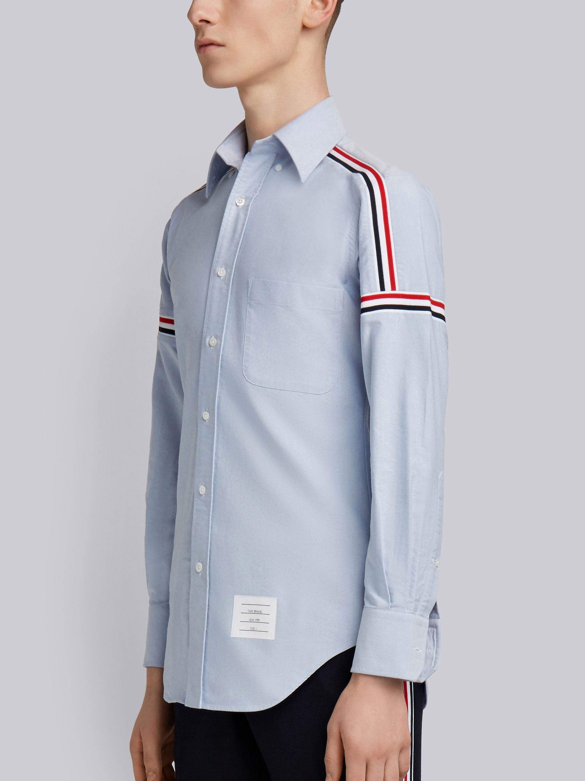 Light Blue Oxford Seamed Elastic Stripe Classic Shirt - 2