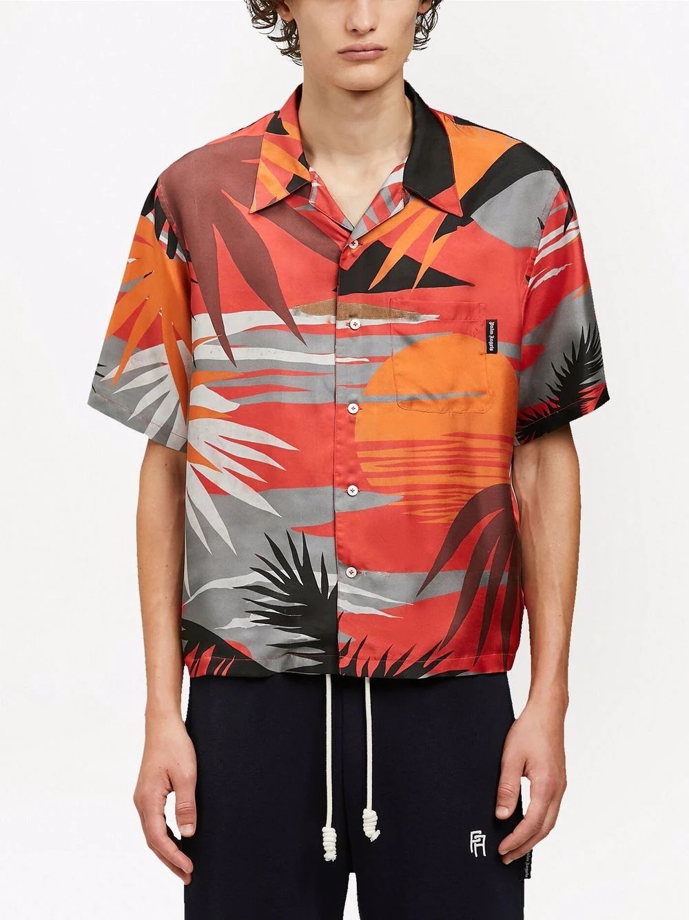 palm tree-print silk shirt - 3