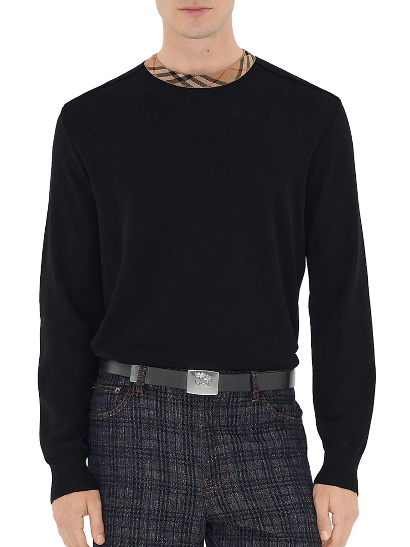 WOOL PULLOVER WITH CHECK FINISHES - 3