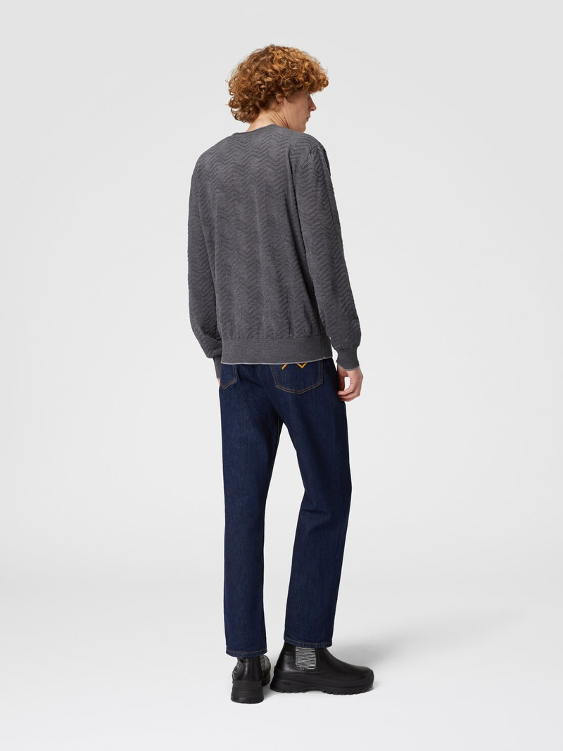 Wool crewneck pullover with tone-on-tone chevron 3