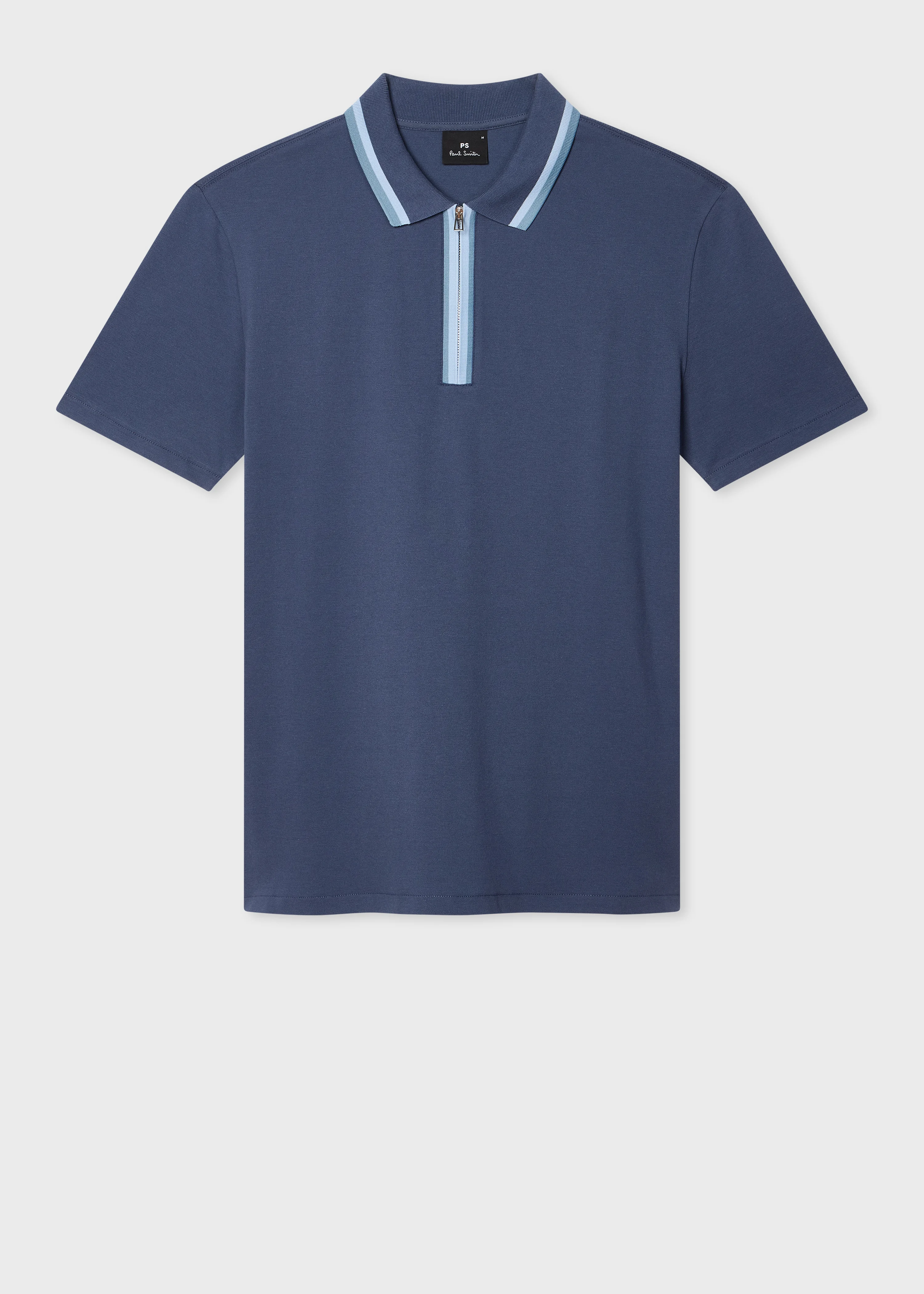 Blue Contrast Tipping Zip Polo Shirt - 1
