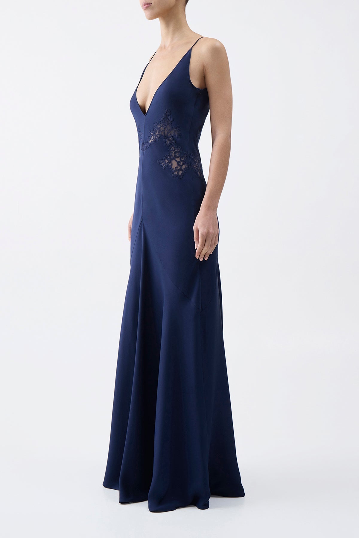 Apuleius Lace Dress in Navy Silk Crepe - 3