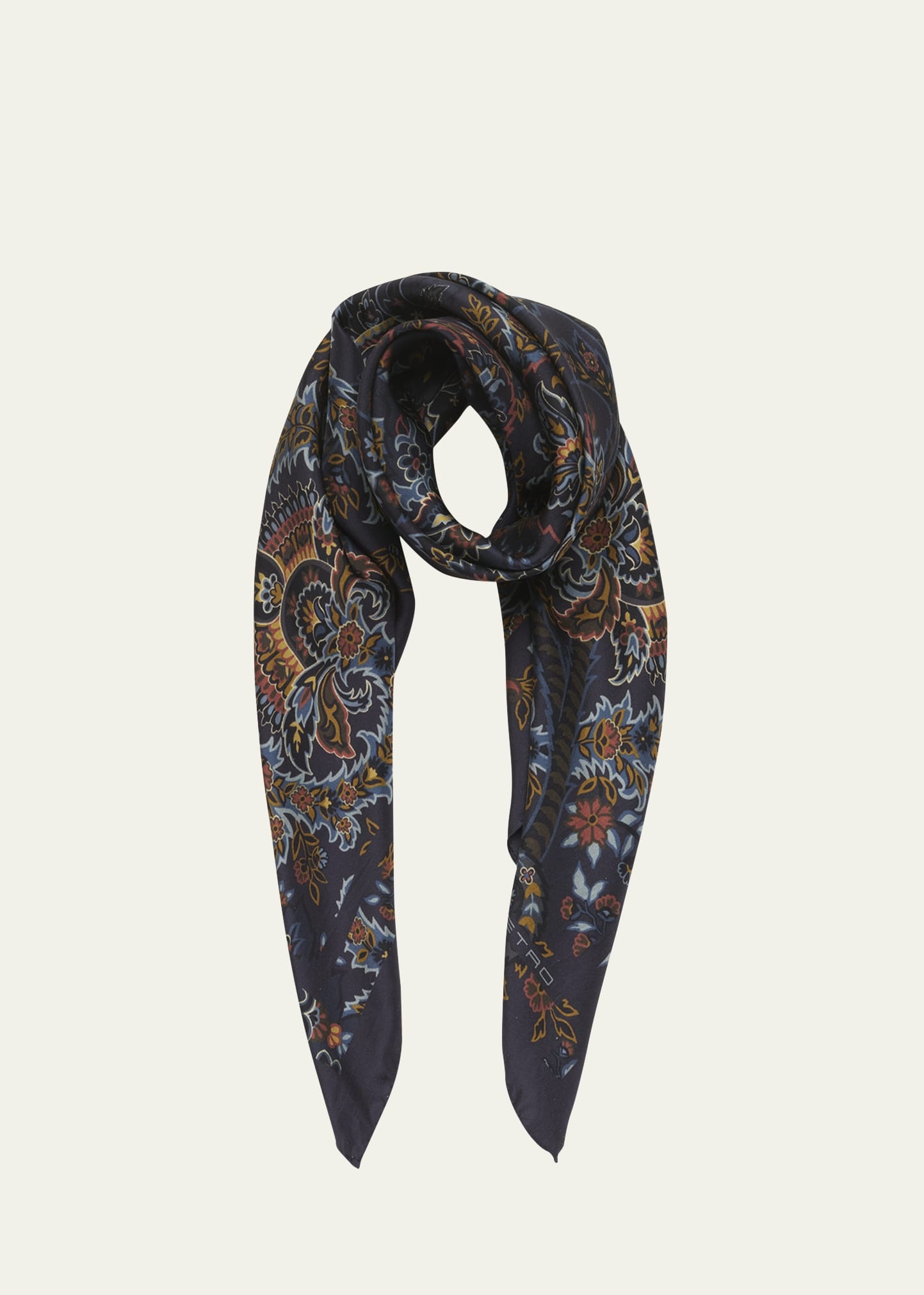 Floral Silk Square Scarf - 1