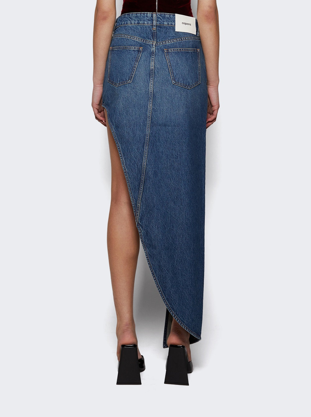 One Leg Denim Skirt Blue - 4