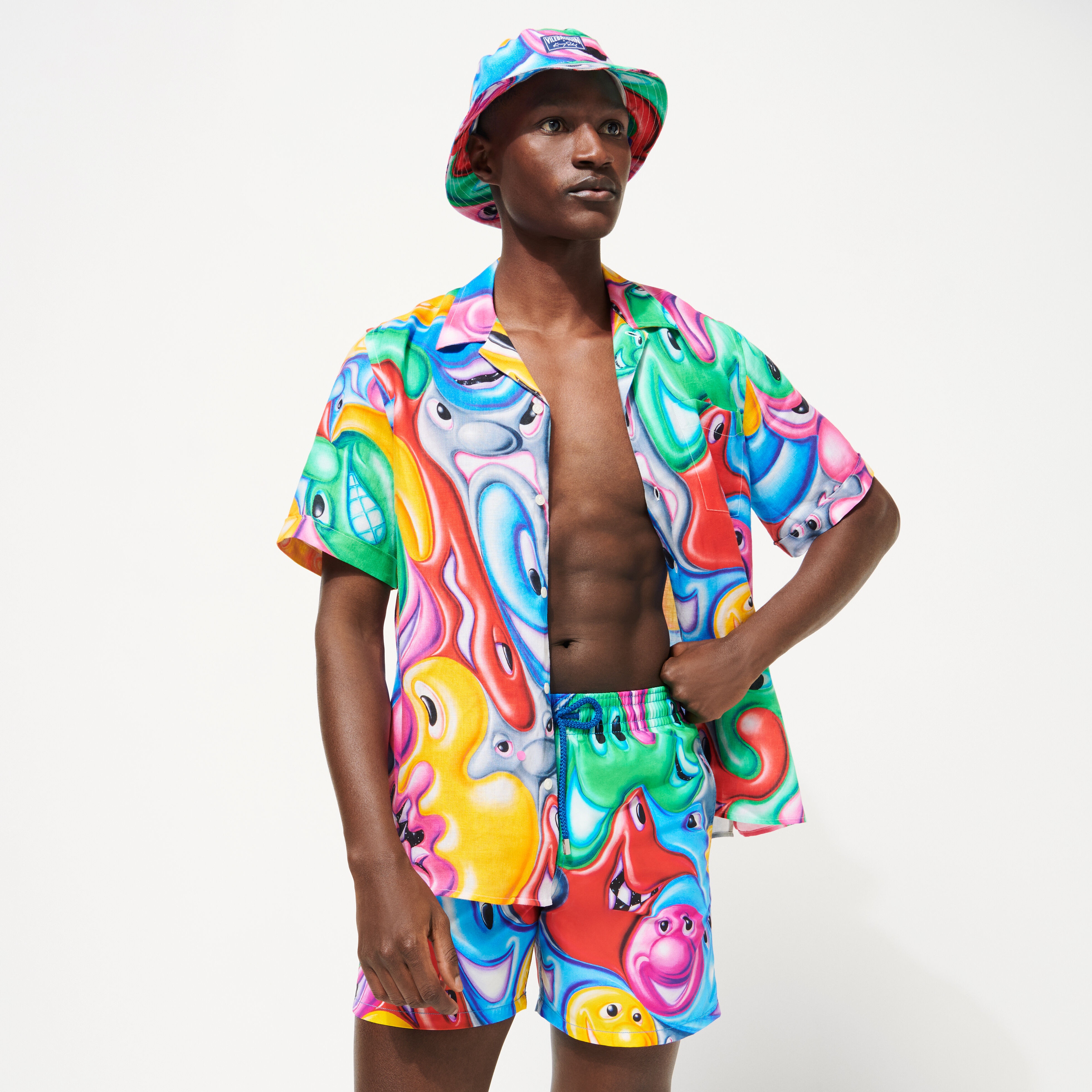Men Linen Bowling Shirt Faces In Places - Vilebrequin x Kenny Scharf - 6