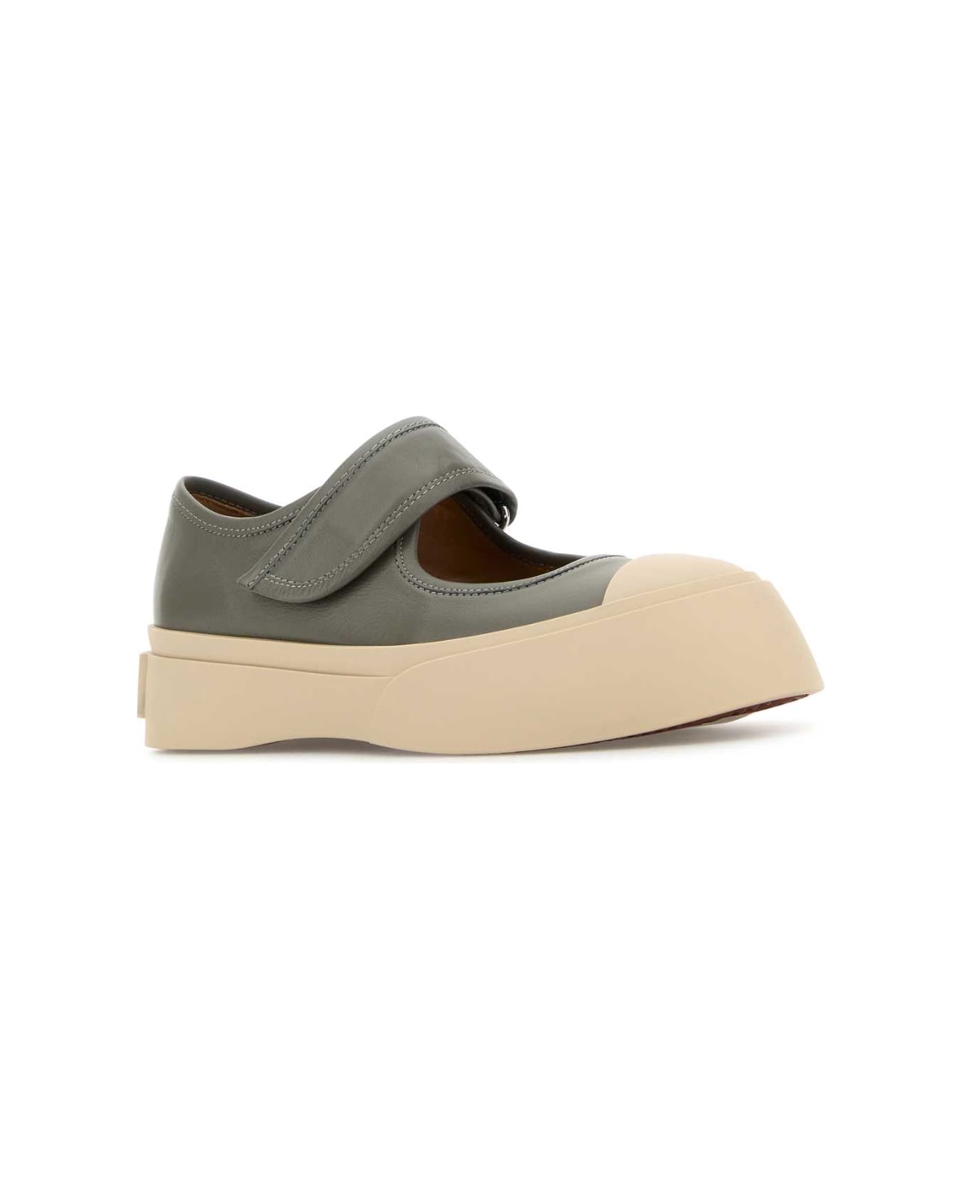 Grey Leather Mary Jane Sneakers - 2