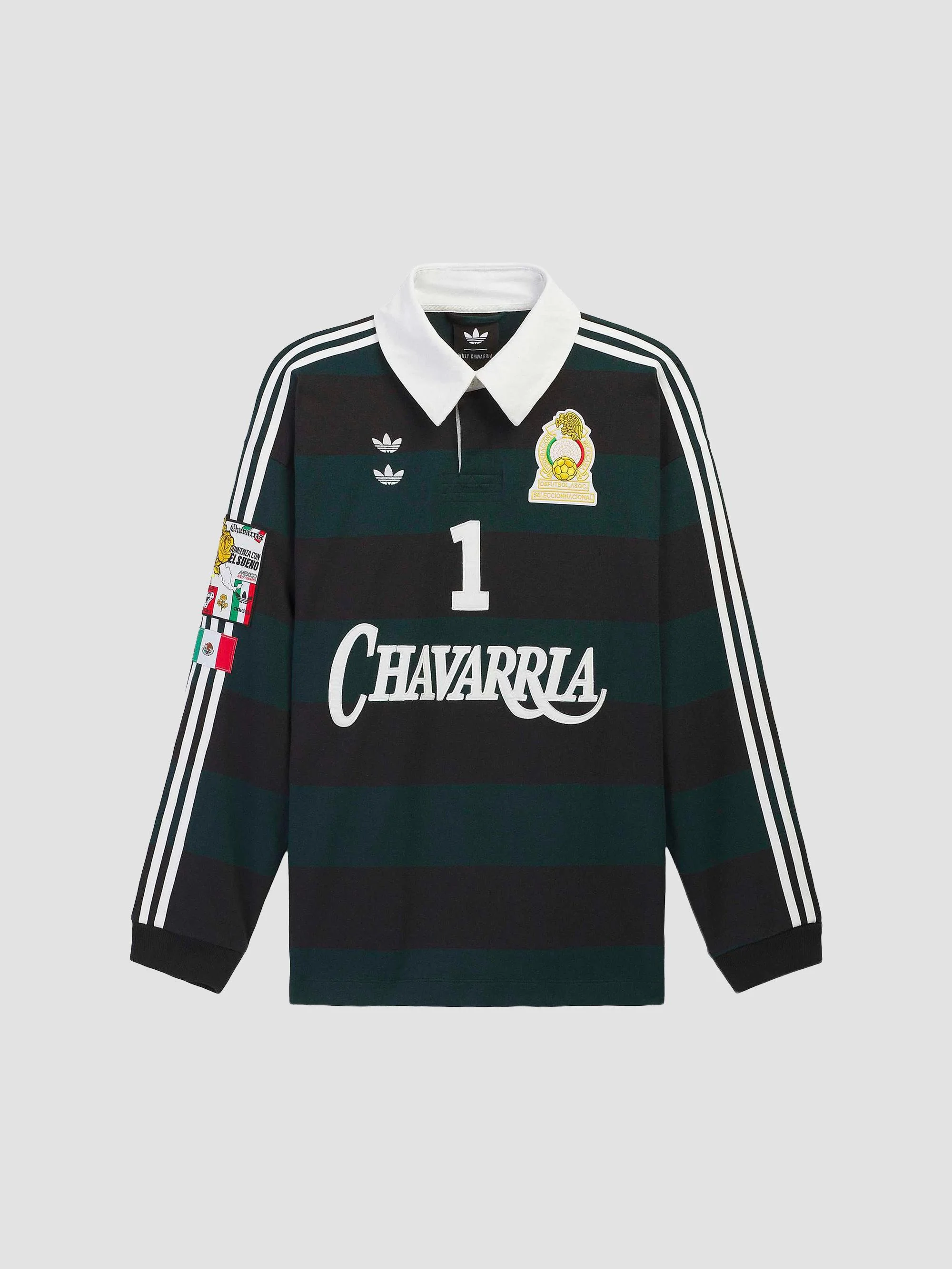 Men's adidas x Willy Chavarria Portero Cotton Long-Sleeve Rugby Polo Shirt - Black Aurora Ivy - 1
