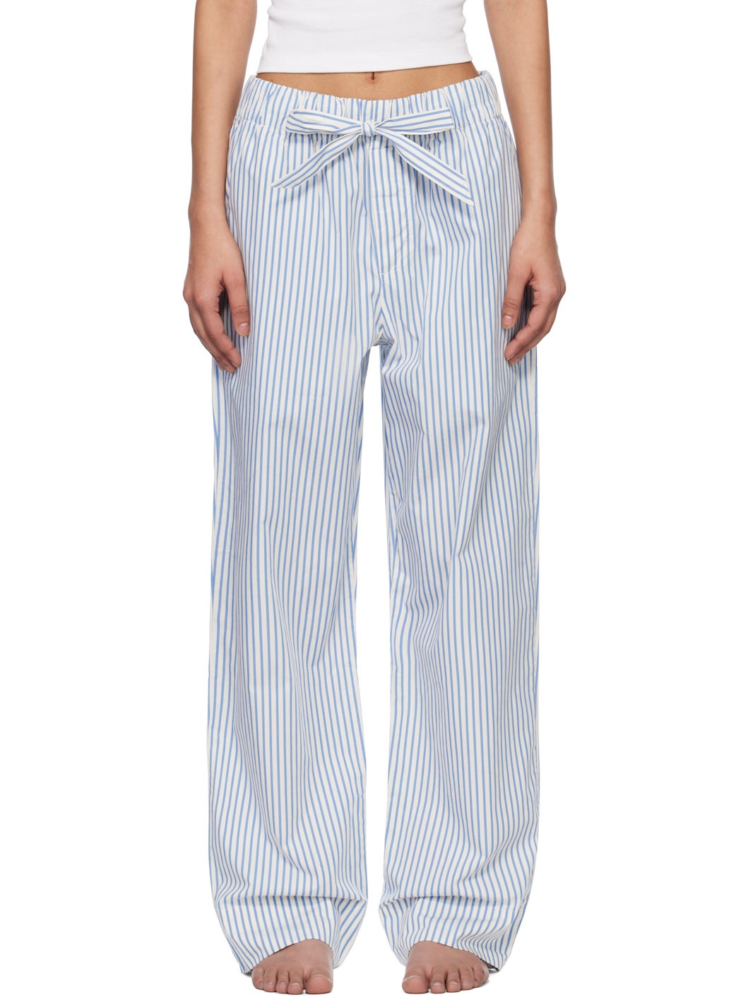 Off-White & Blue Poplin Pyjama Pants - 1