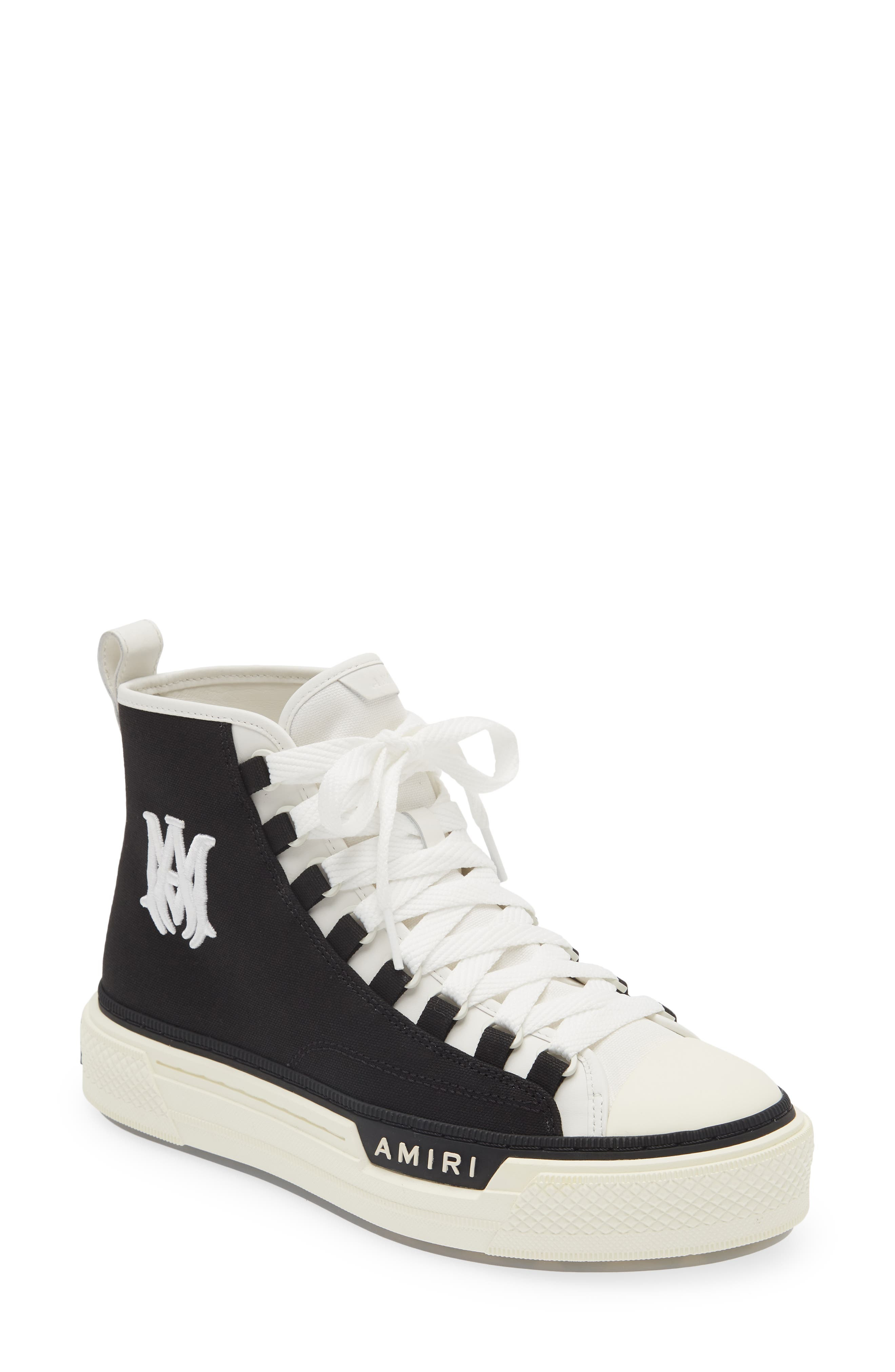 AMIRI Court Logo High Top Platform Sneaker in Black/White at Nordstrom - 1