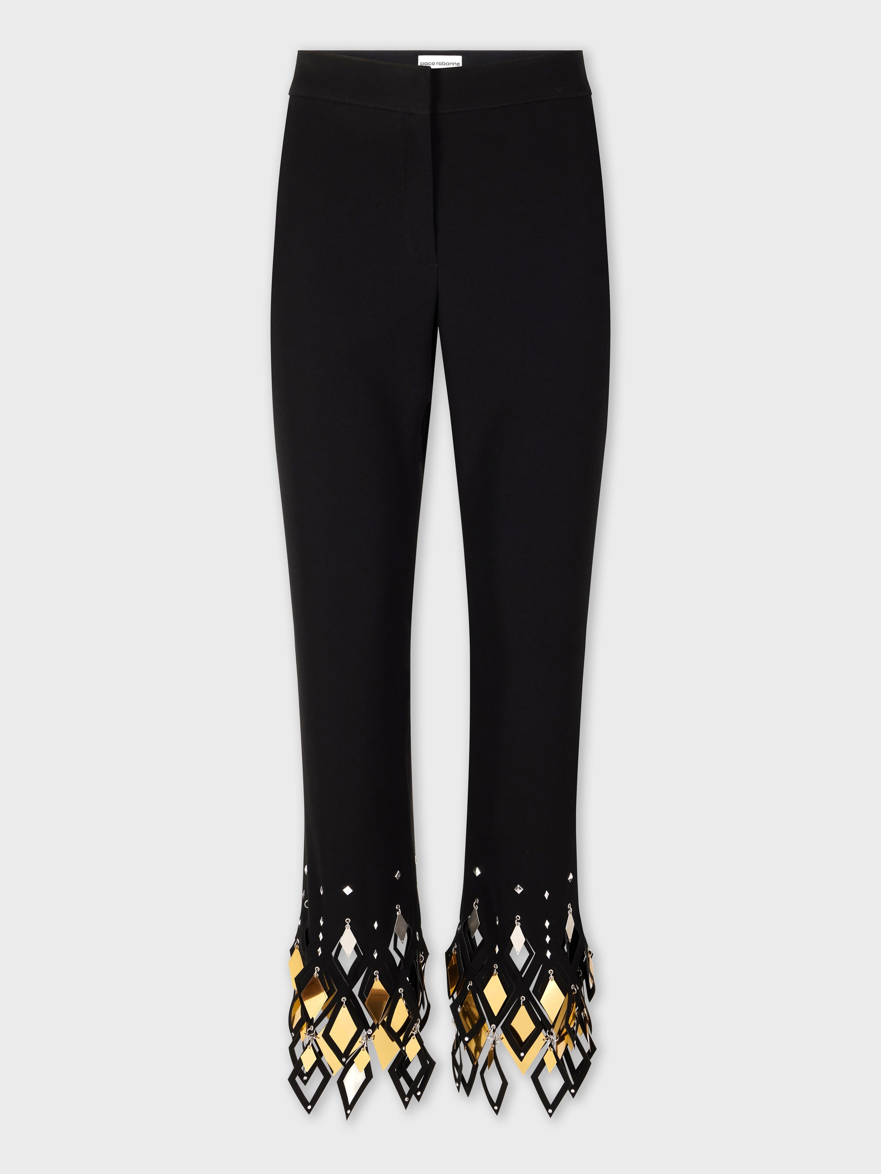 BLACK CREPE TROUSERS WITH DIAMOND-SHAPED ASSEMBLY - 1
