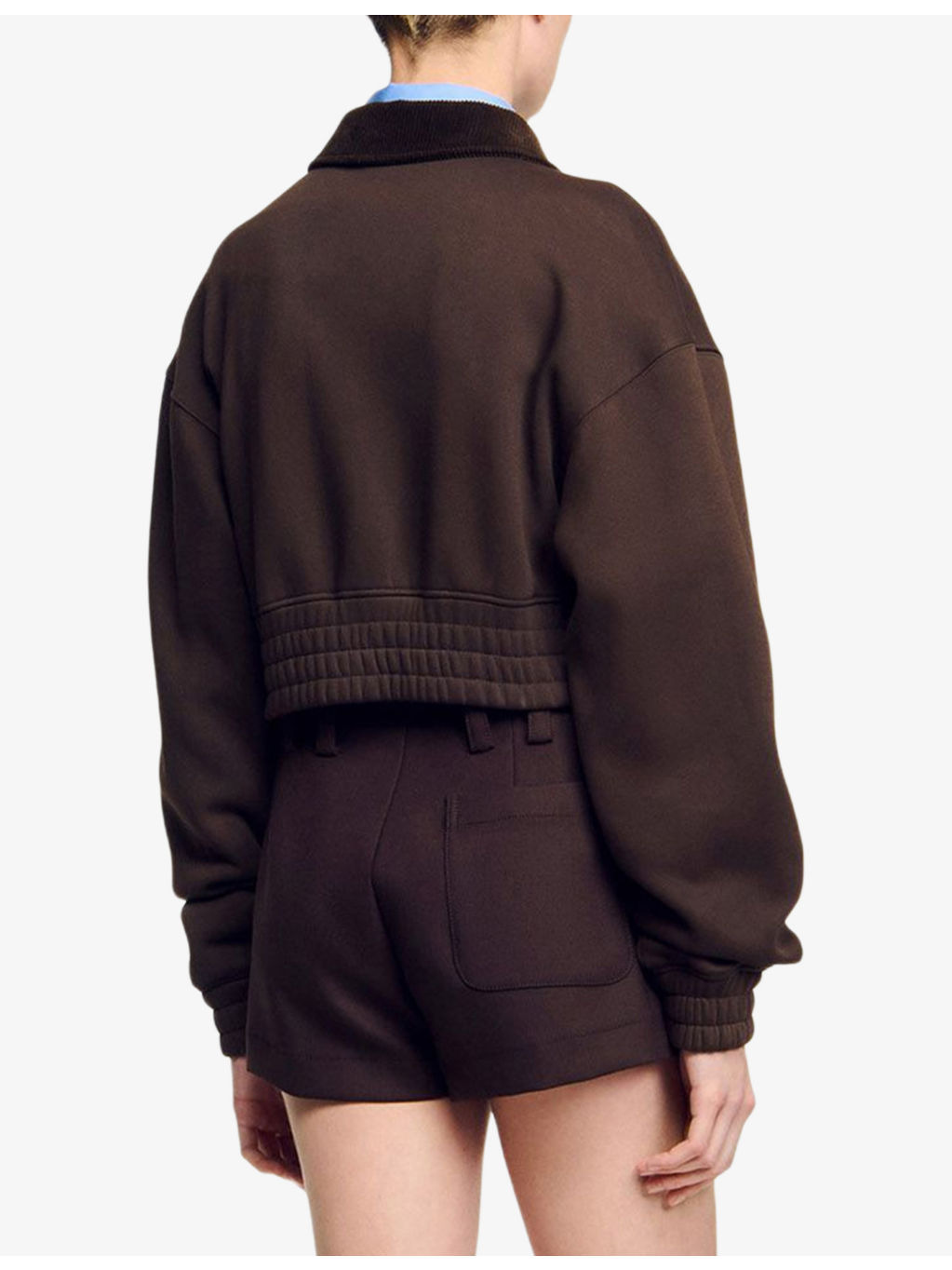 Contrast-Collar Zip-Up Cropped Cotton-Blend Sweatshirt - 4